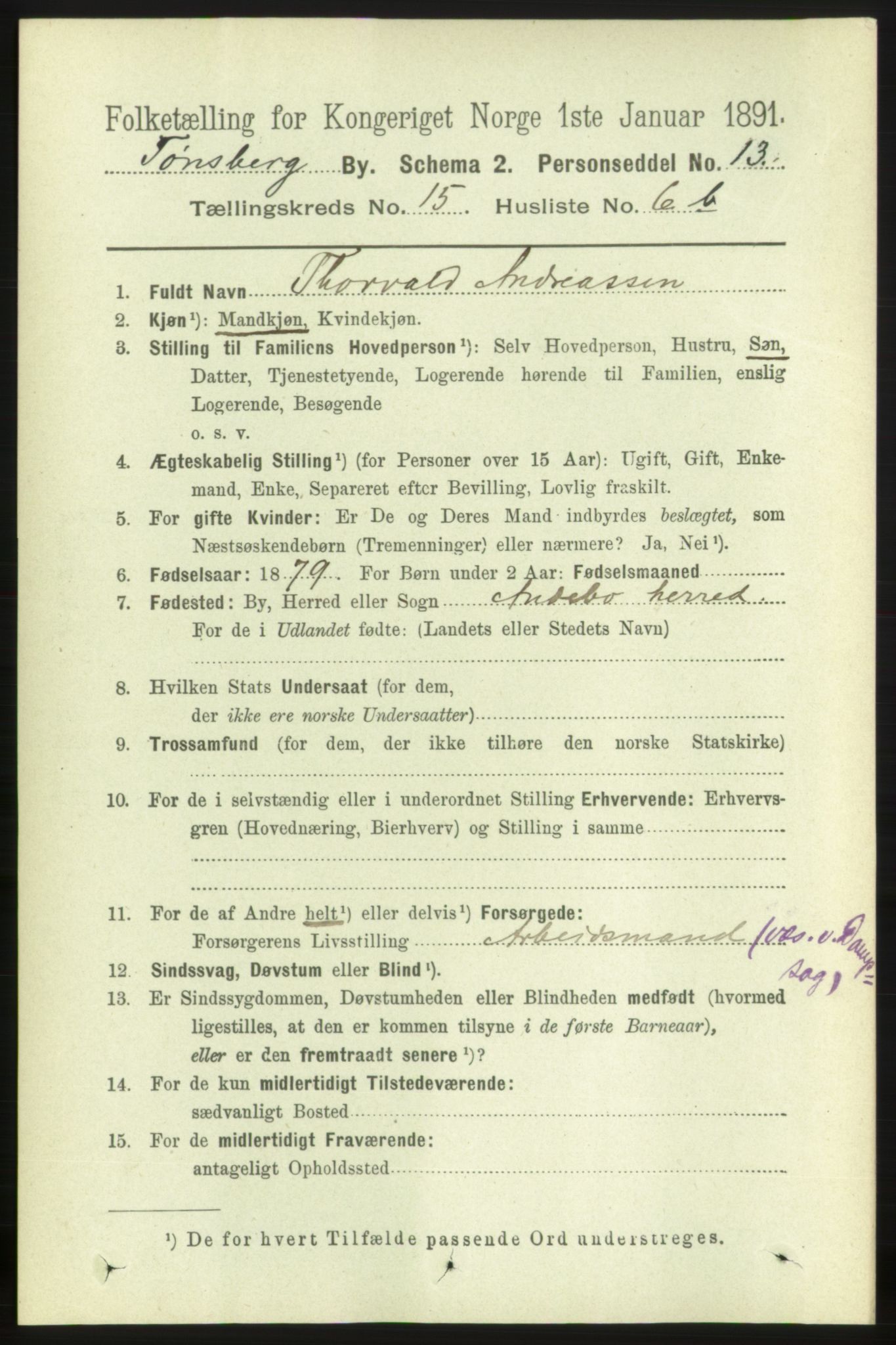 RA, 1891 census for 0705 Tønsberg, 1891, p. 4749