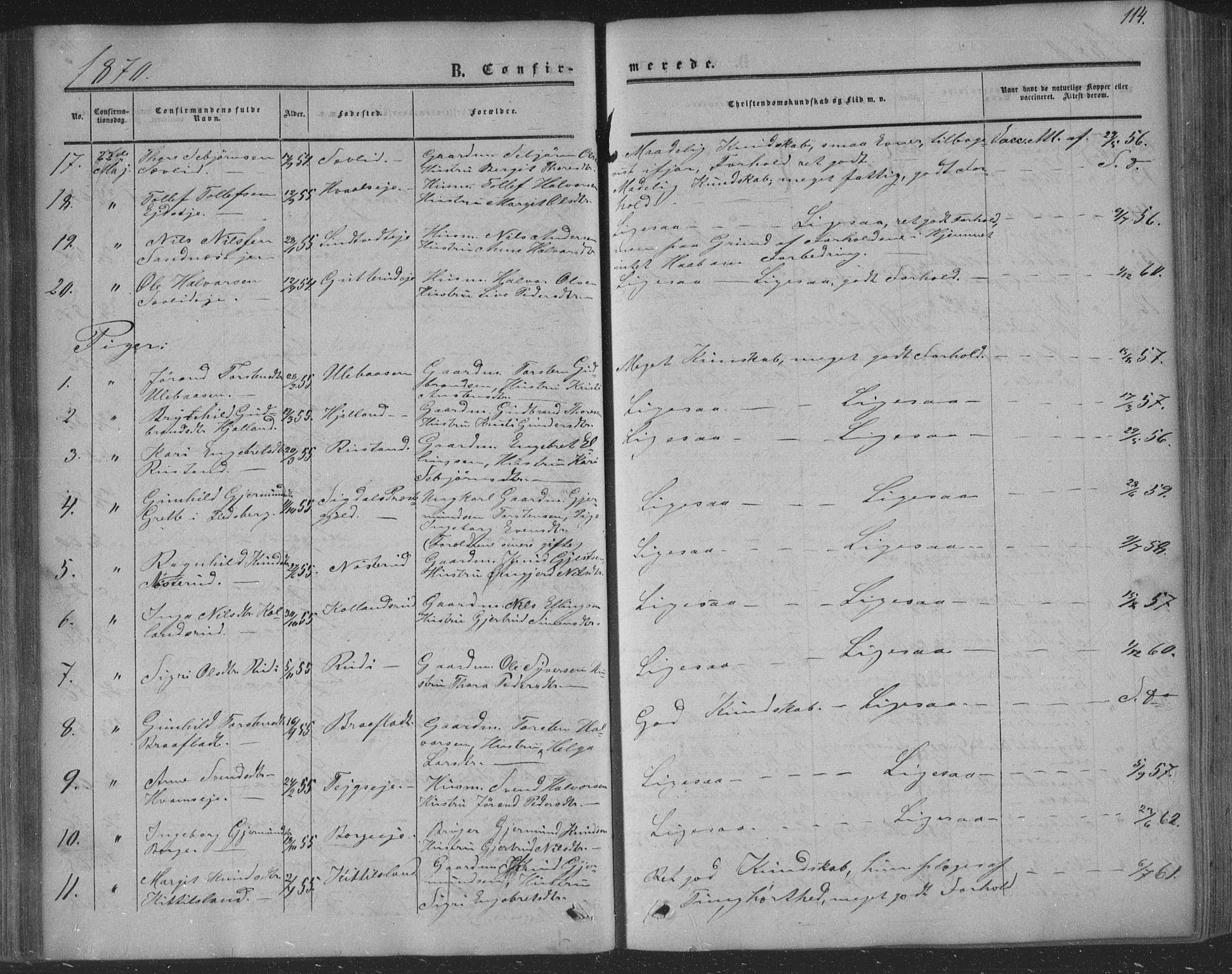 Nore kirkebøker, AV/SAKO-A-238/F/Fa/L0002: Parish register (official) no. I 2, 1856-1871, p. 114