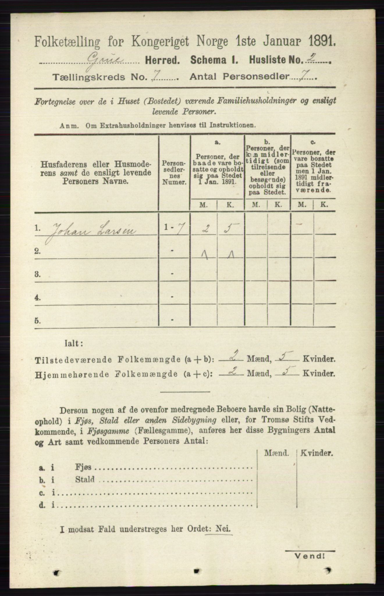 RA, 1891 census for 0423 Grue, 1891, p. 3450