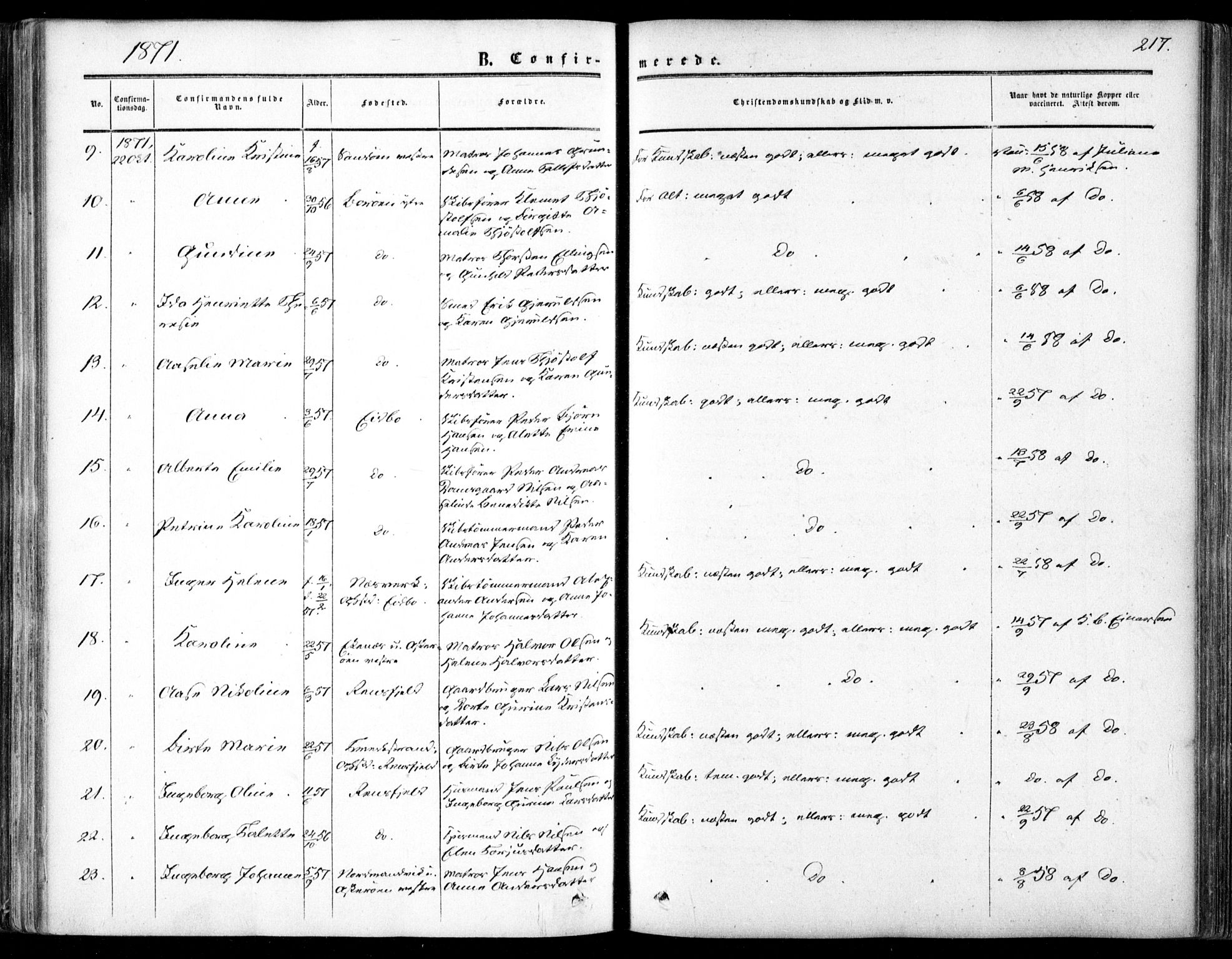 Dypvåg sokneprestkontor, AV/SAK-1111-0007/F/Fa/Faa/L0006: Parish register (official) no. A 6, 1855-1872, p. 217