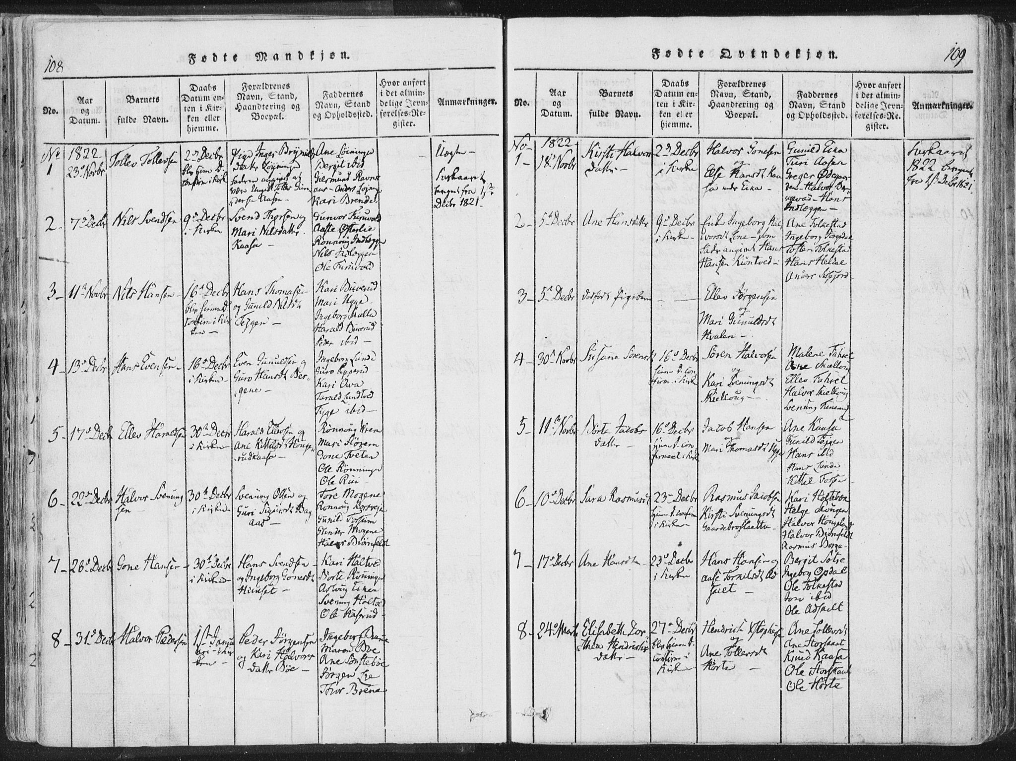 Bø kirkebøker, SAKO/A-257/F/Fa/L0006: Parish register (official) no. 6, 1815-1831, p. 108-109