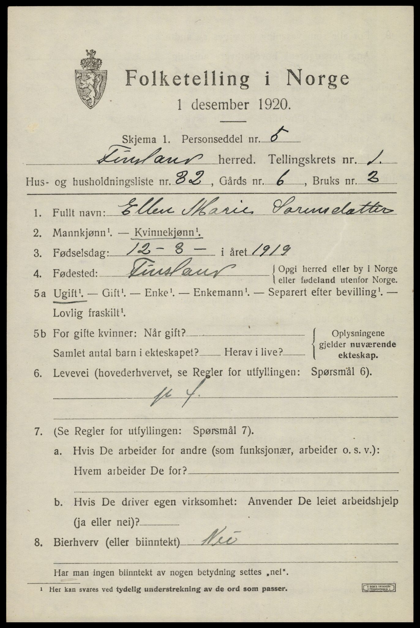 SAK, 1920 census for Finsland, 1920, p. 716