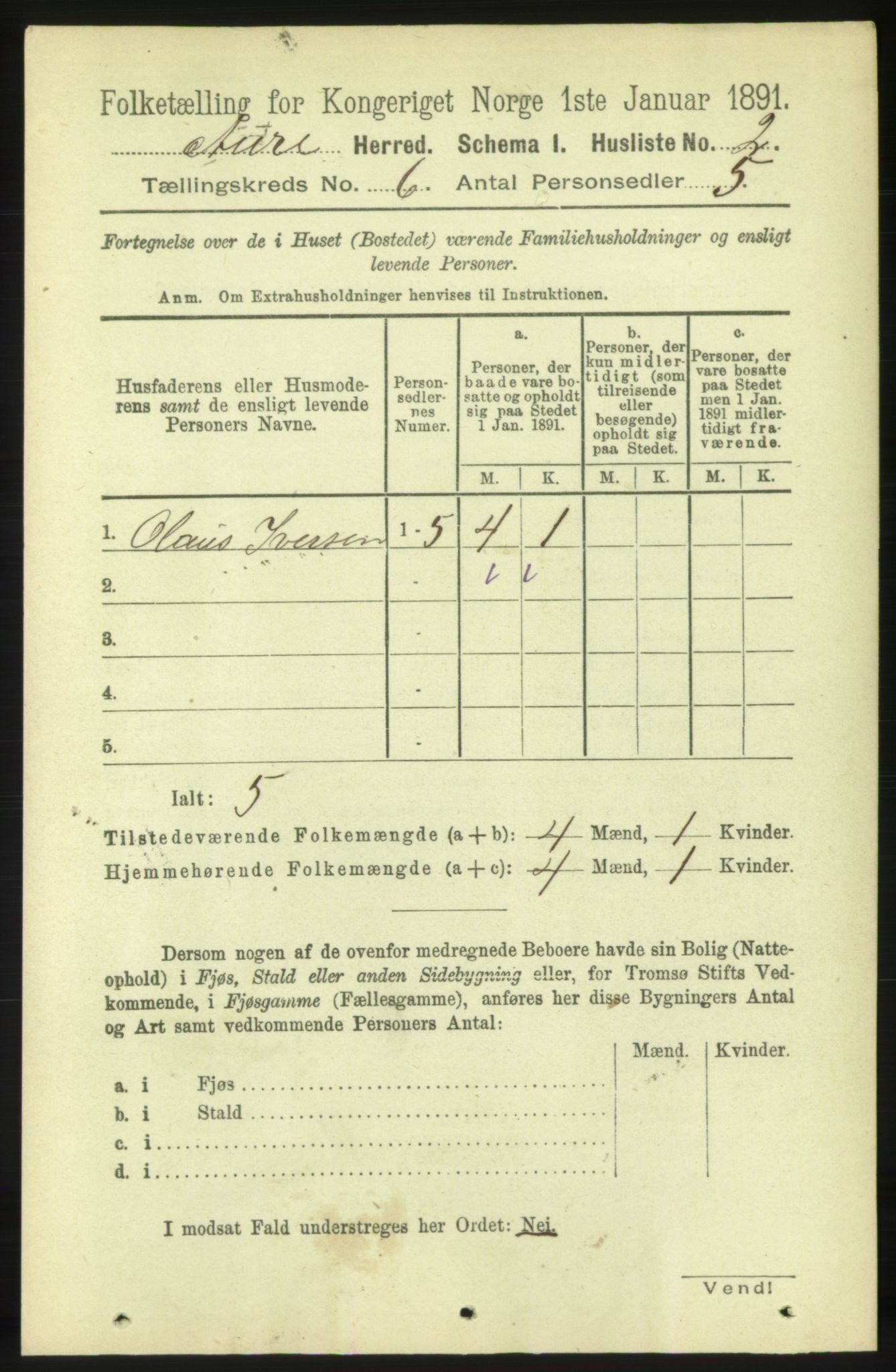 RA, 1891 census for 1569 Aure, 1891, p. 3304