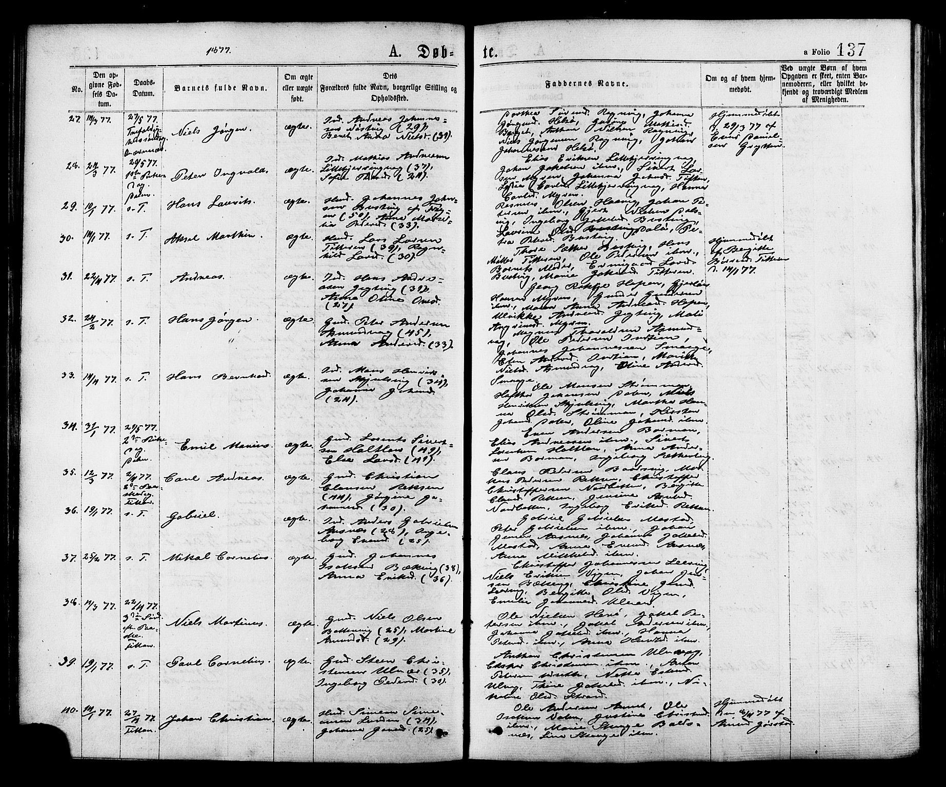 Ministerialprotokoller, klokkerbøker og fødselsregistre - Sør-Trøndelag, AV/SAT-A-1456/634/L0532: Parish register (official) no. 634A08, 1871-1881, p. 137