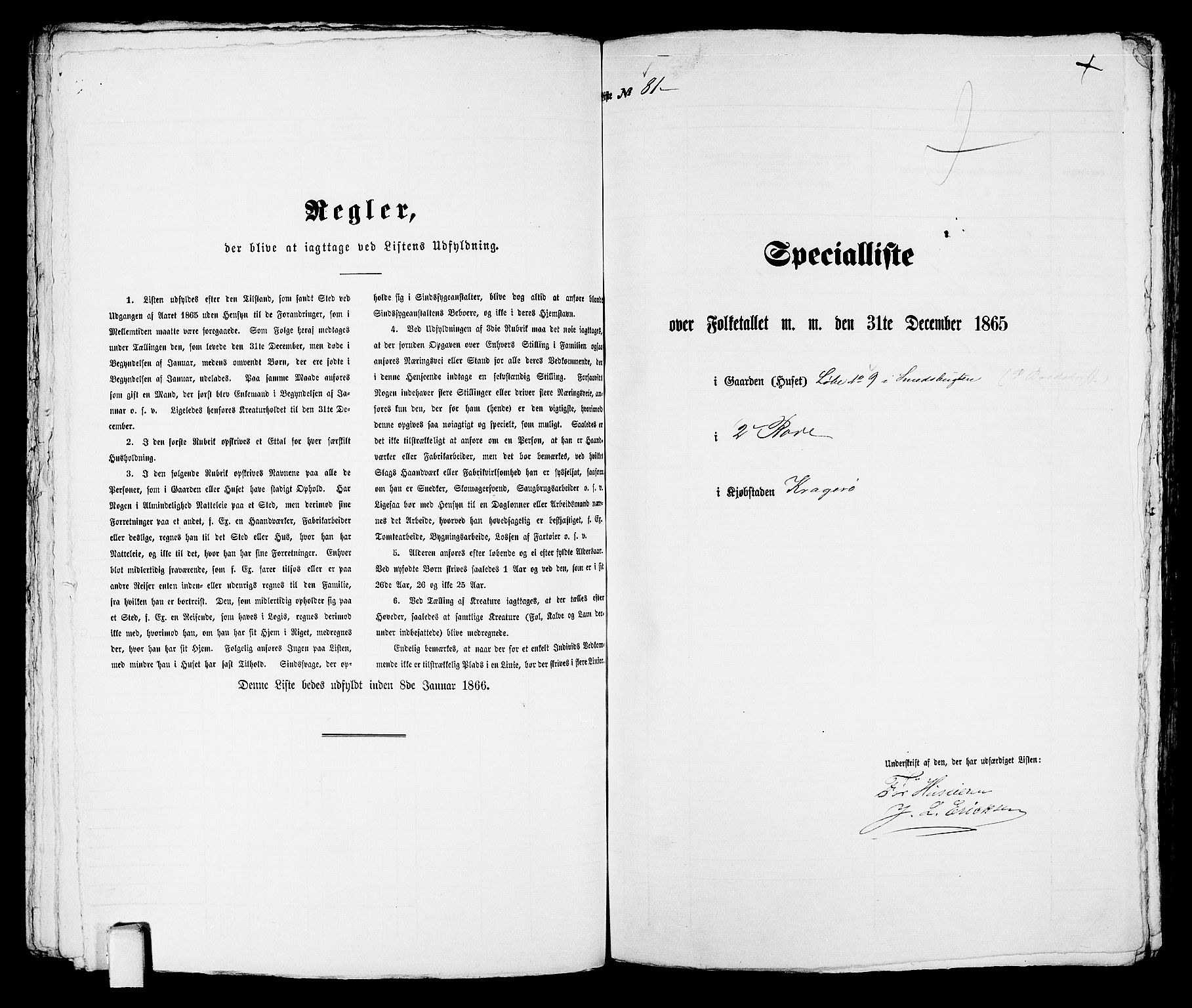 RA, 1865 census for Kragerø/Kragerø, 1865, p. 171