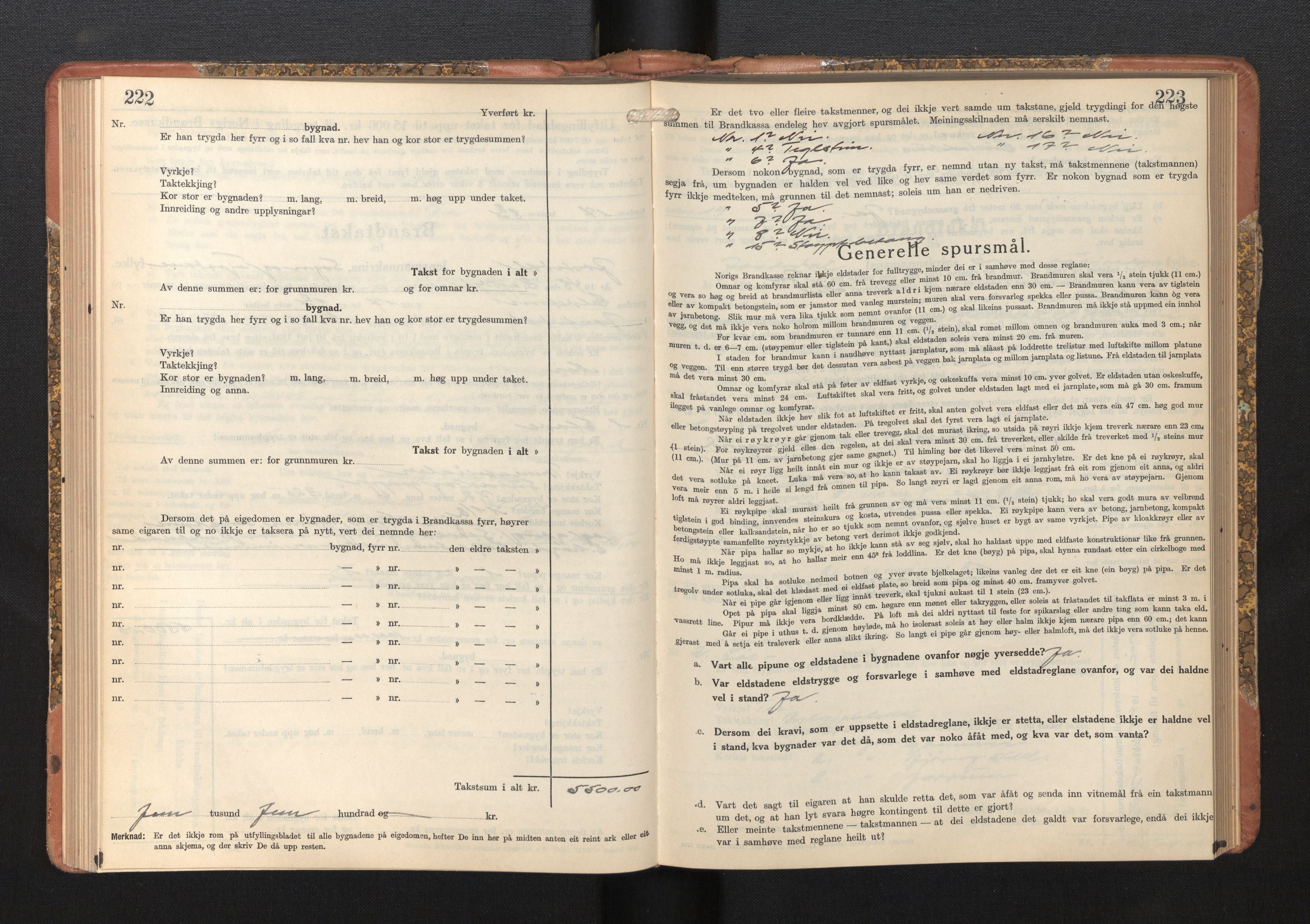 Lensmannen i Jostedal, AV/SAB-A-28601/0012/L0006: Branntakstprotokoll, skjematakst, 1936-1948, p. 222-223