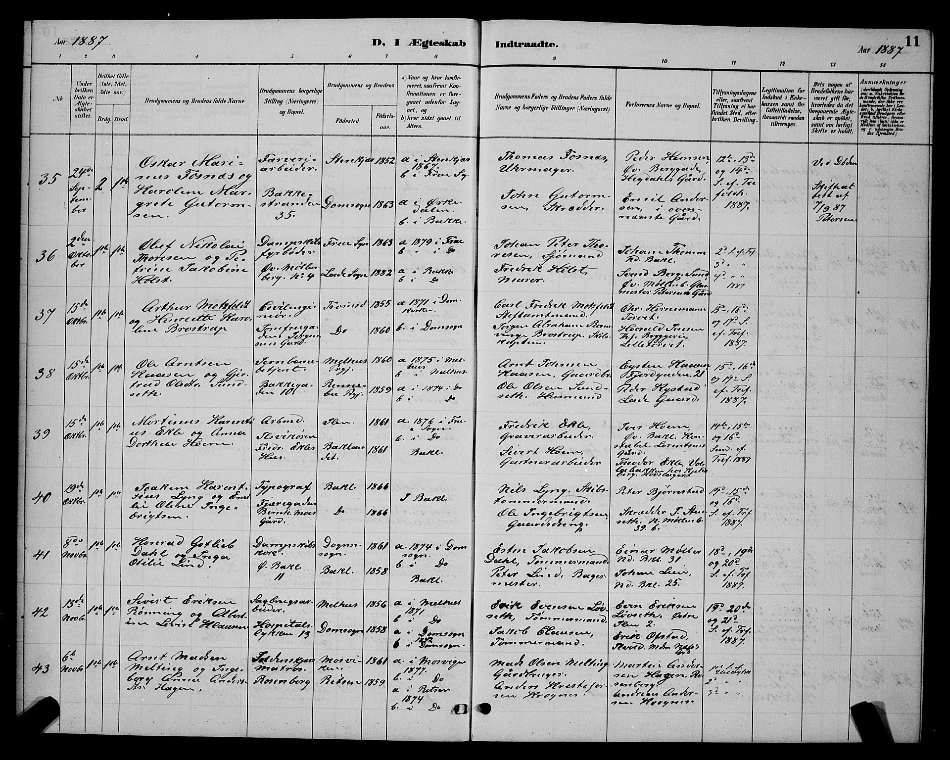 Ministerialprotokoller, klokkerbøker og fødselsregistre - Sør-Trøndelag, AV/SAT-A-1456/604/L0223: Parish register (copy) no. 604C06, 1886-1897, p. 11