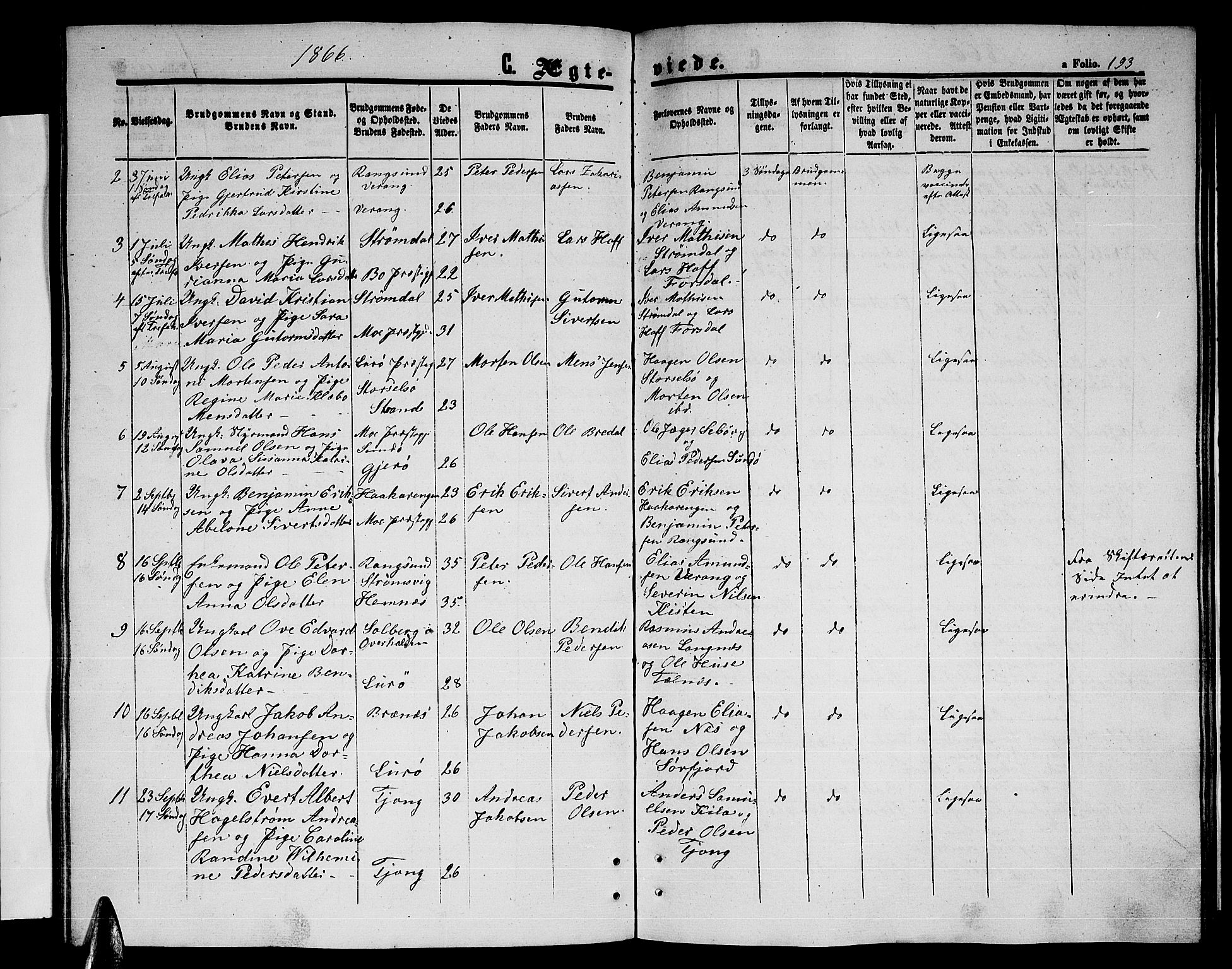 Ministerialprotokoller, klokkerbøker og fødselsregistre - Nordland, SAT/A-1459/841/L0619: Parish register (copy) no. 841C03, 1856-1876, p. 193