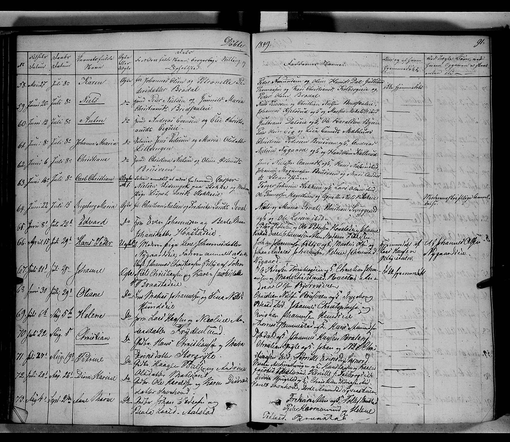 Vardal prestekontor, SAH/PREST-100/H/Ha/Haa/L0005: Parish register (official) no. 5, 1831-1853, p. 91