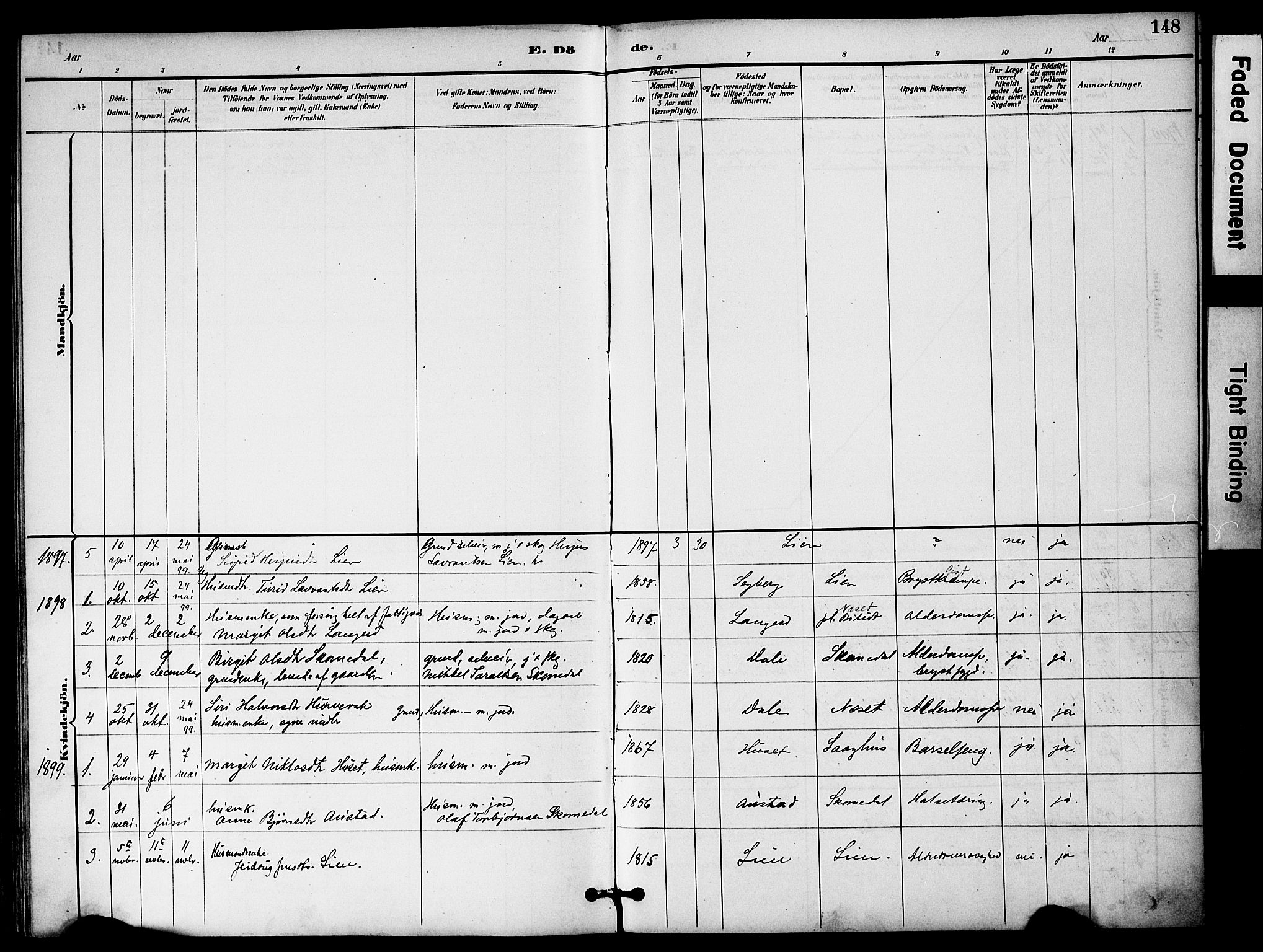 Bygland sokneprestkontor, AV/SAK-1111-0006/F/Fa/Fab/L0007: Parish register (official) no. A 7, 1885-1909, p. 148