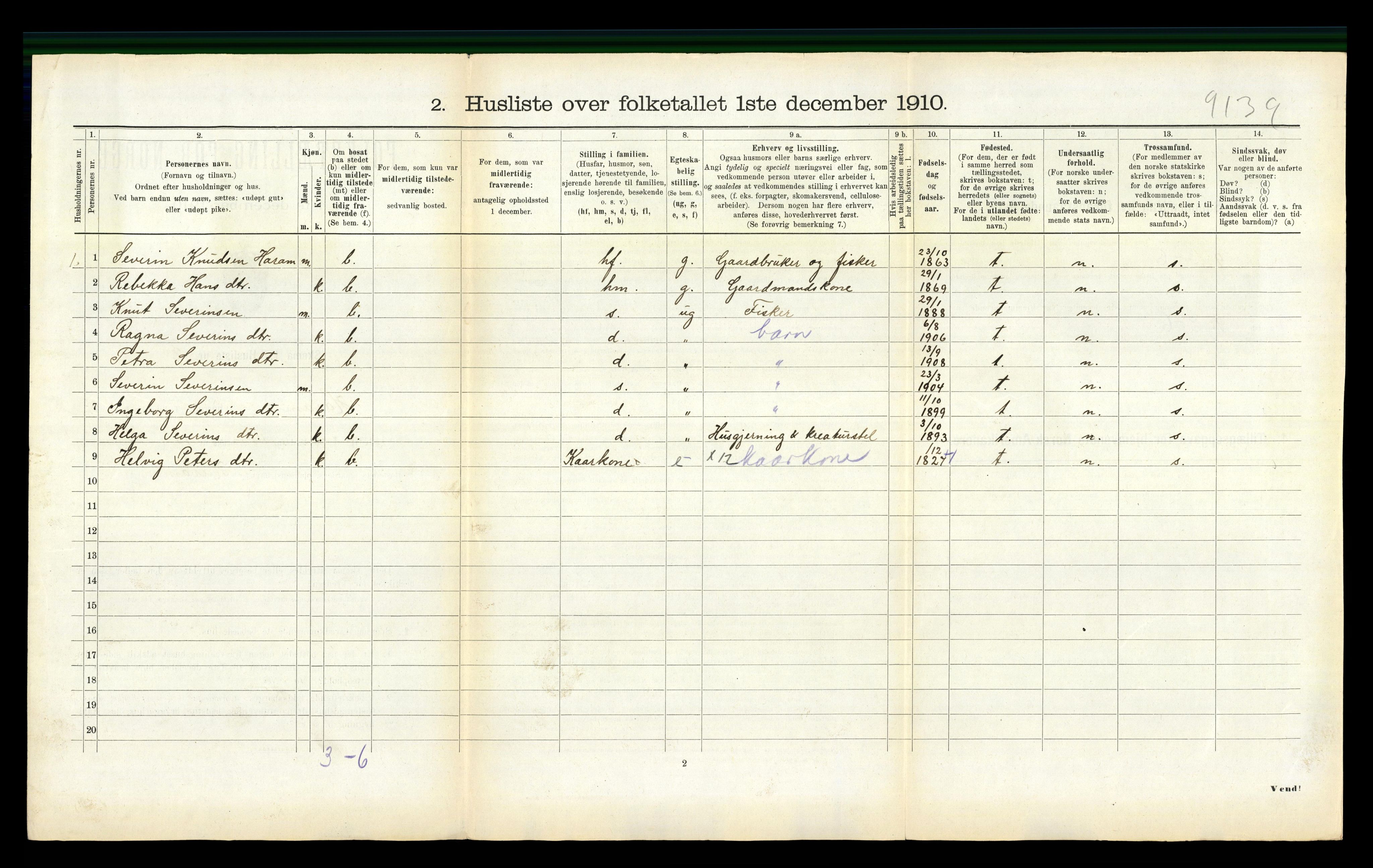 RA, 1910 census for Haram, 1910, p. 308