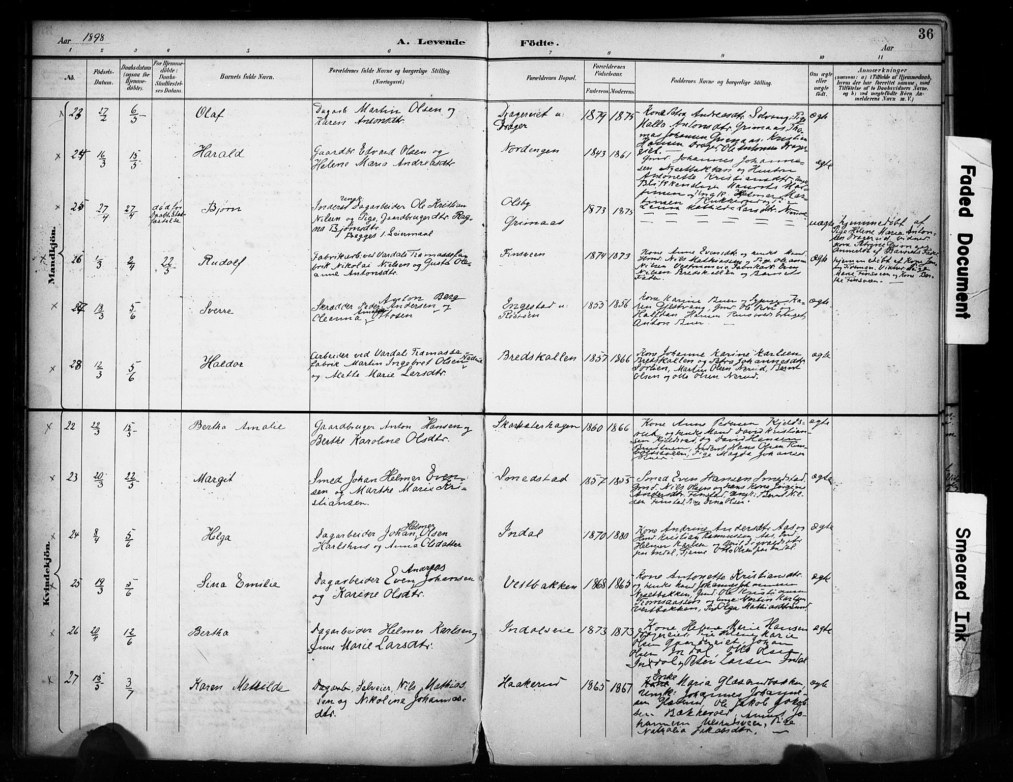 Vestre Toten prestekontor, AV/SAH-PREST-108/H/Ha/Haa/L0011: Parish register (official) no. 11, 1895-1906, p. 36