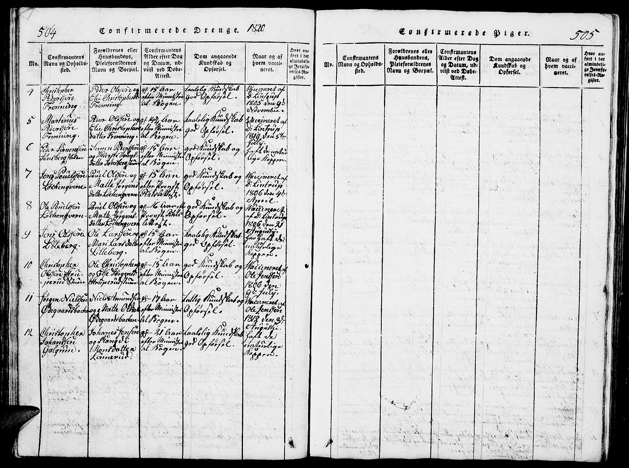 Romedal prestekontor, SAH/PREST-004/L/L0005: Parish register (copy) no. 5, 1814-1829, p. 504-505