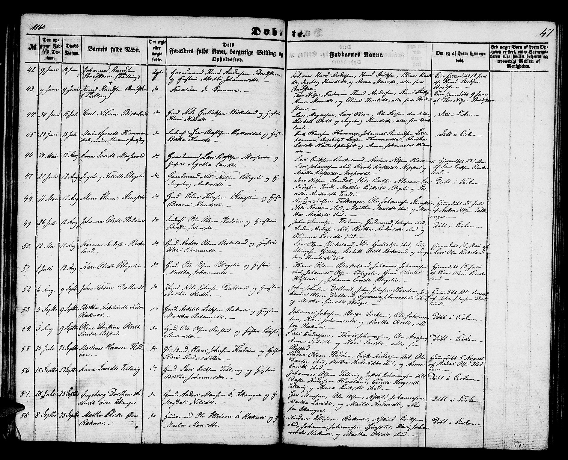 Hamre sokneprestembete, SAB/A-75501/H/Ha/Hab: Parish register (copy) no. B 1, 1852-1863, p. 47
