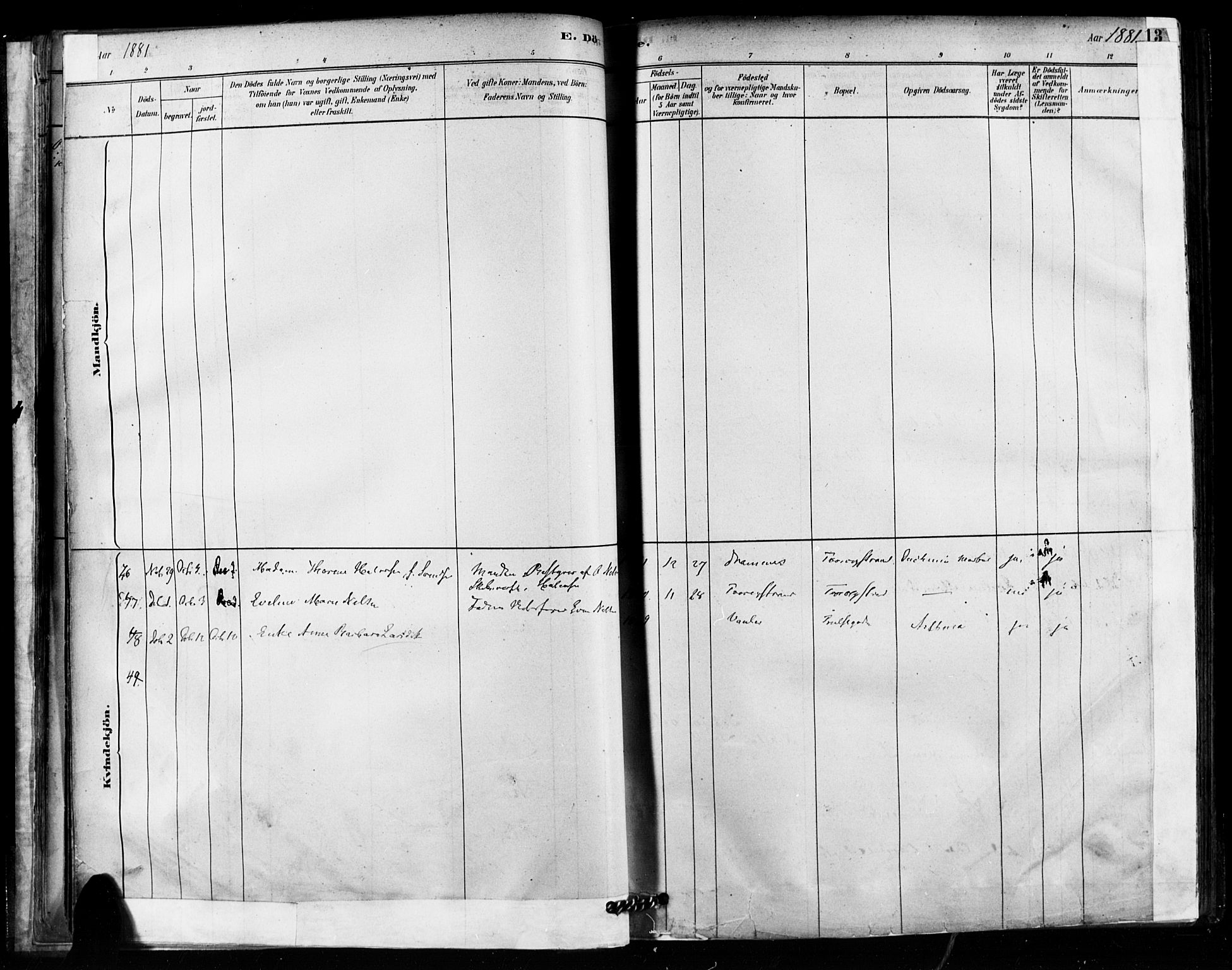 Fredrikstad domkirkes prestekontor Kirkebøker, SAO/A-10906/F/Fa/L0003: Parish register (official) no. 3, 1878-1904, p. 13