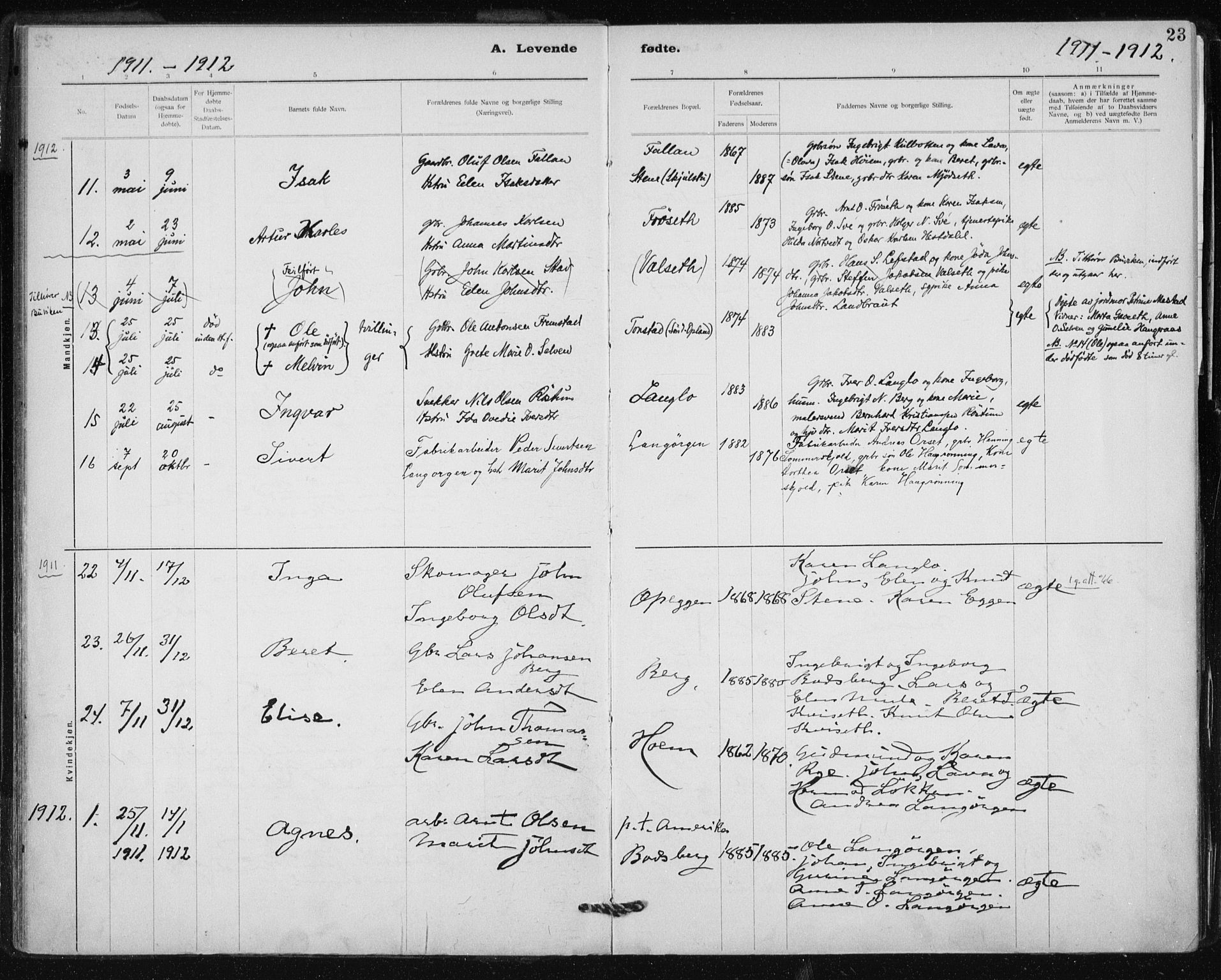Ministerialprotokoller, klokkerbøker og fødselsregistre - Sør-Trøndelag, SAT/A-1456/612/L0381: Parish register (official) no. 612A13, 1907-1923, p. 23
