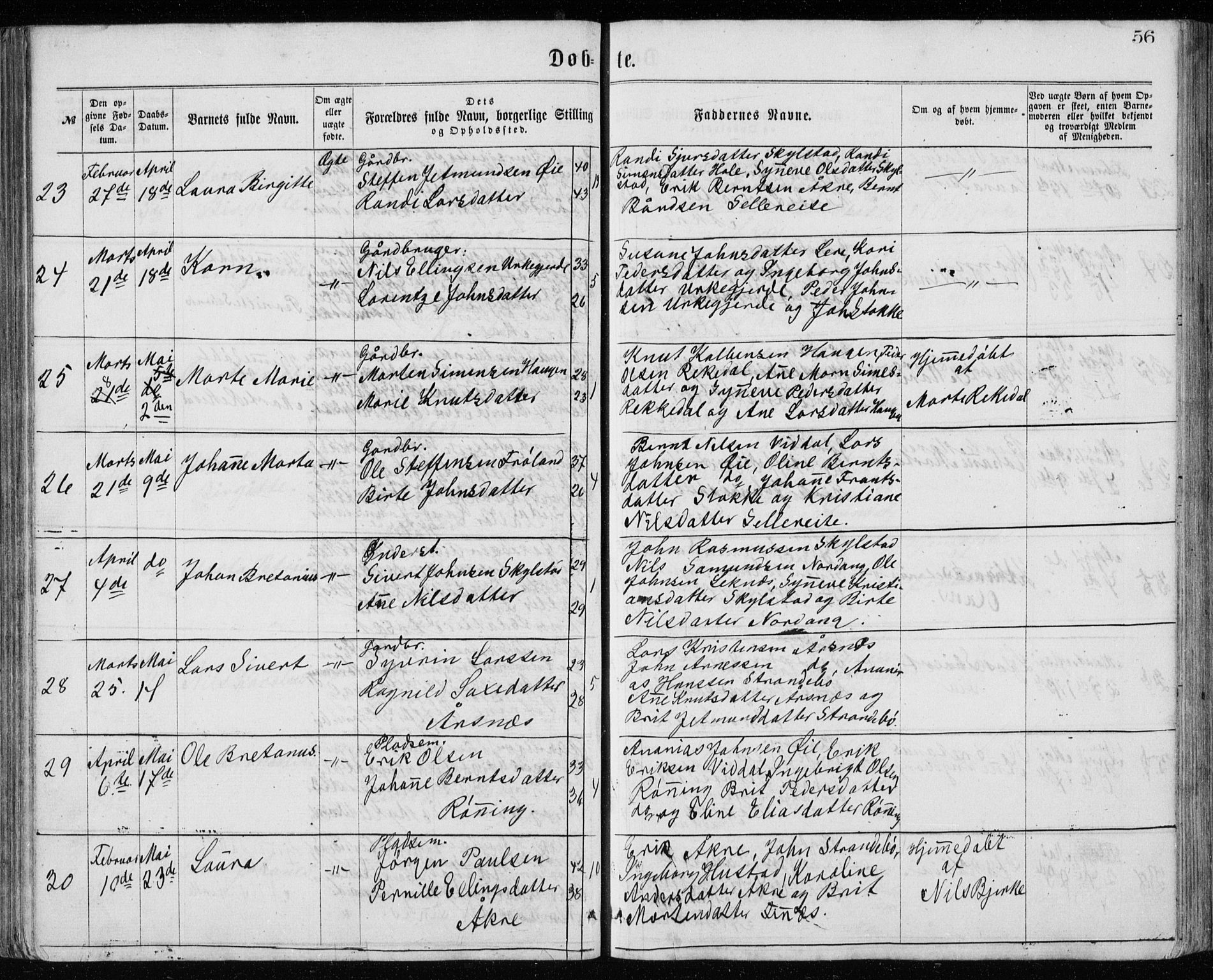 Ministerialprotokoller, klokkerbøker og fødselsregistre - Møre og Romsdal, AV/SAT-A-1454/515/L0214: Parish register (copy) no. 515C01, 1865-1883, p. 56