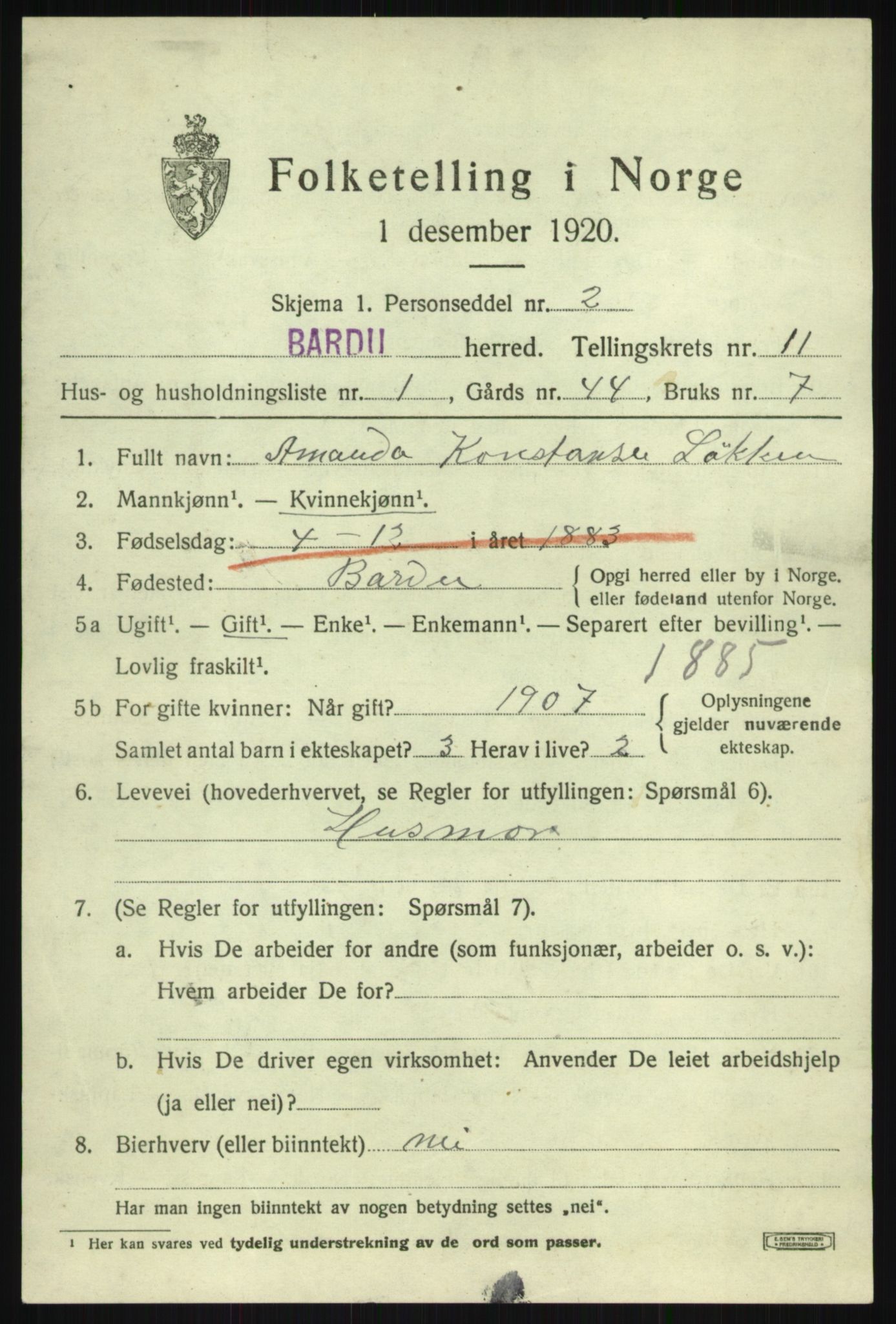 SATØ, 1920 census for Bardu, 1920, p. 3489