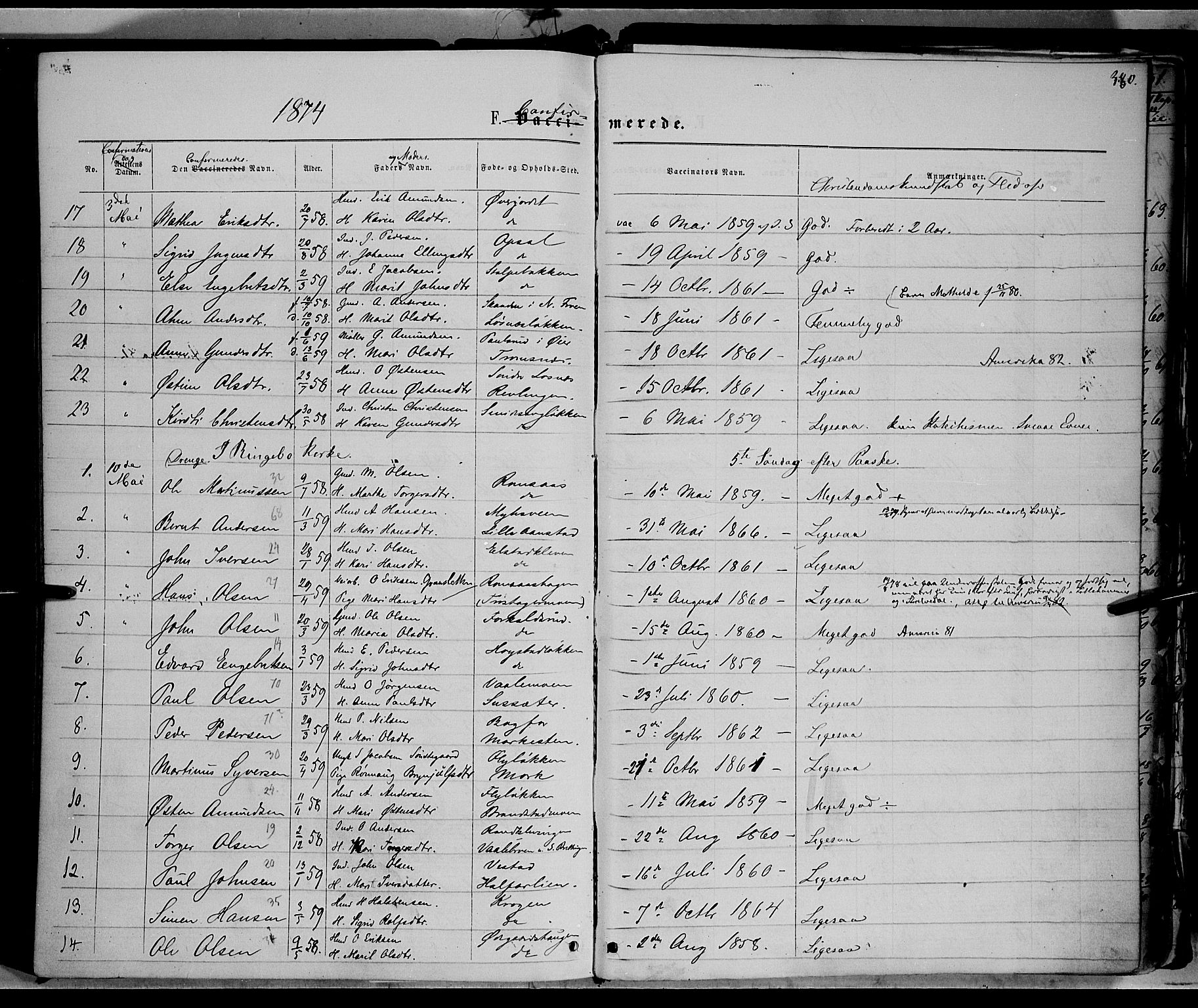 Ringebu prestekontor, AV/SAH-PREST-082/H/Ha/Haa/L0007: Parish register (official) no. 7, 1860-1877, p. 380