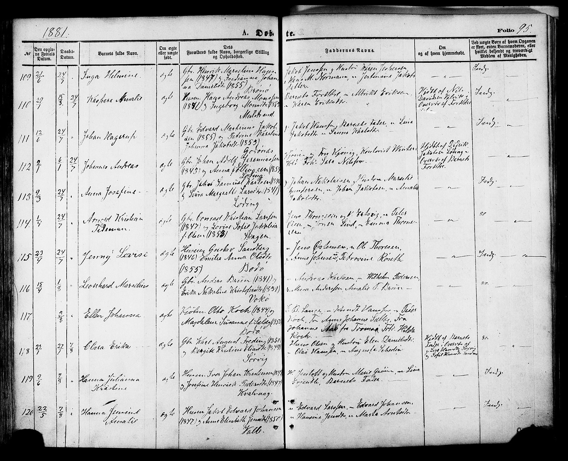 Ministerialprotokoller, klokkerbøker og fødselsregistre - Nordland, AV/SAT-A-1459/801/L0009: Parish register (official) no. 801A09, 1876-1883, p. 95