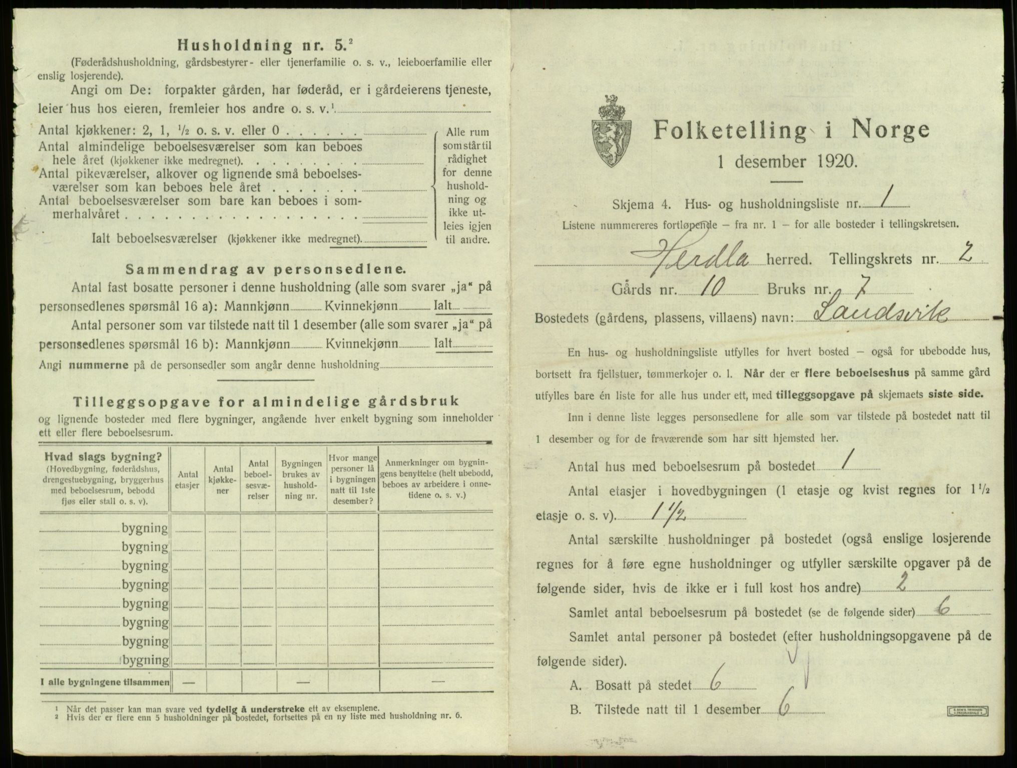 SAB, 1920 census for Herdla, 1920, p. 223