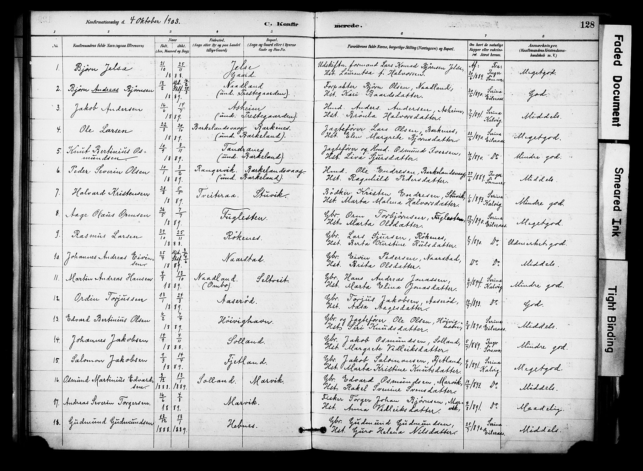Jelsa sokneprestkontor, SAST/A-101842/01/IV: Parish register (official) no. A 10, 1884-1906, p. 128