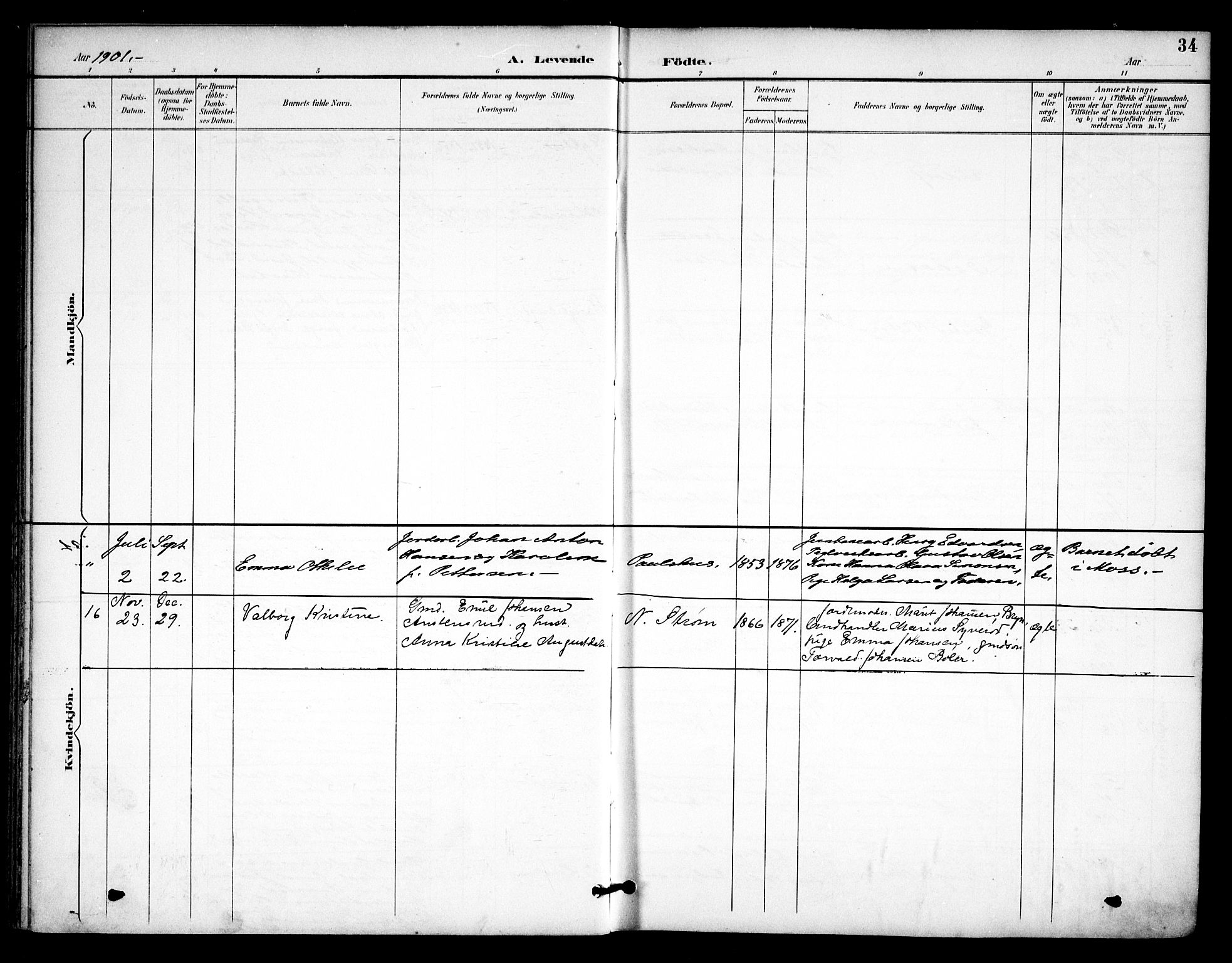 Våler prestekontor Kirkebøker, AV/SAO-A-11083/F/Fa/L0011: Parish register (official) no. I 11, 1893-1909, p. 34