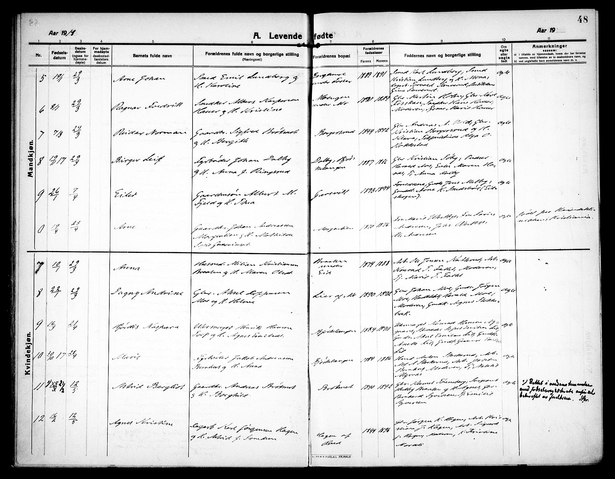 Høland prestekontor Kirkebøker, SAO/A-10346a/F/Fa/L0016: Parish register (official) no. I 16, 1912-1921, p. 48