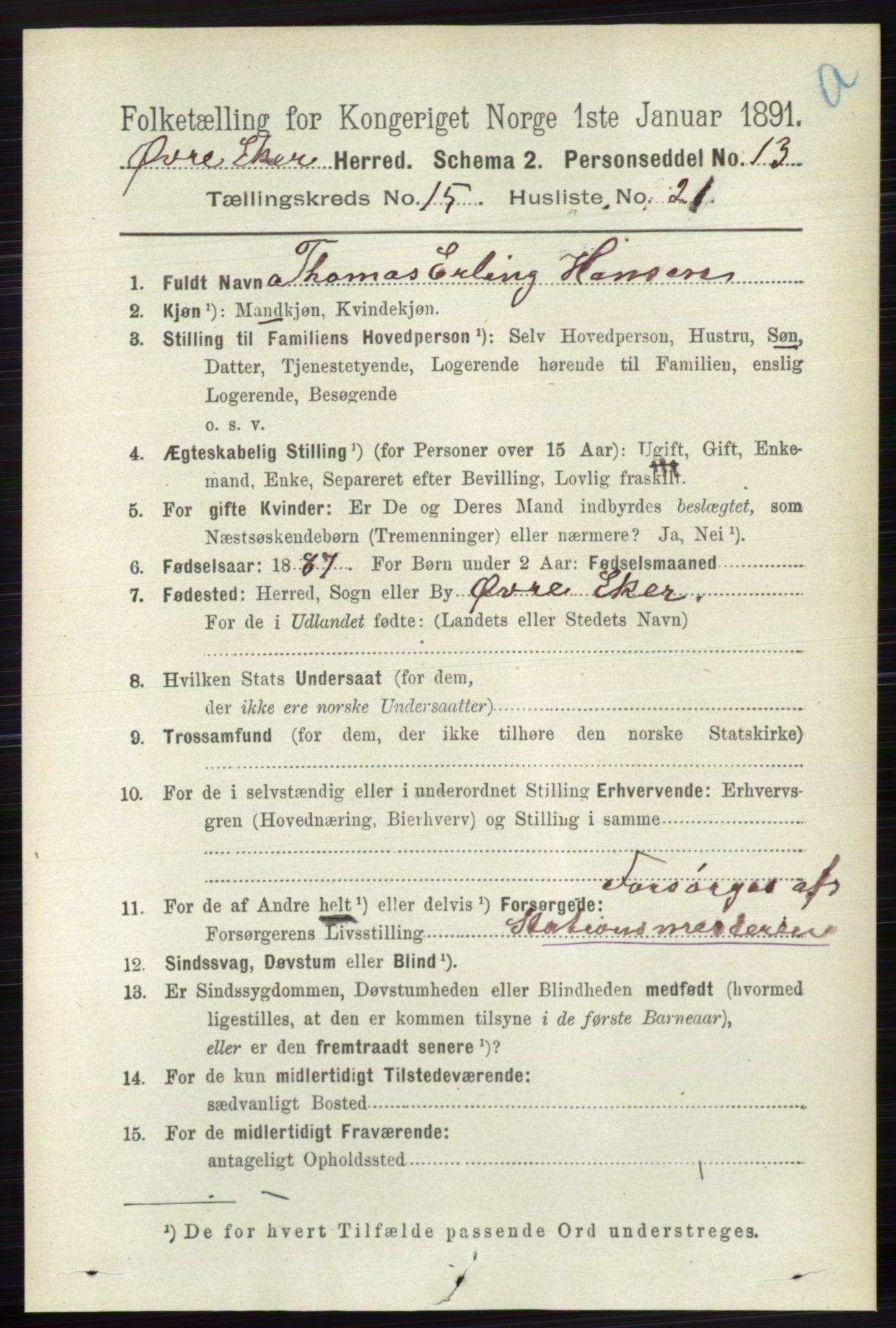 RA, 1891 census for 0624 Øvre Eiker, 1891, p. 7176