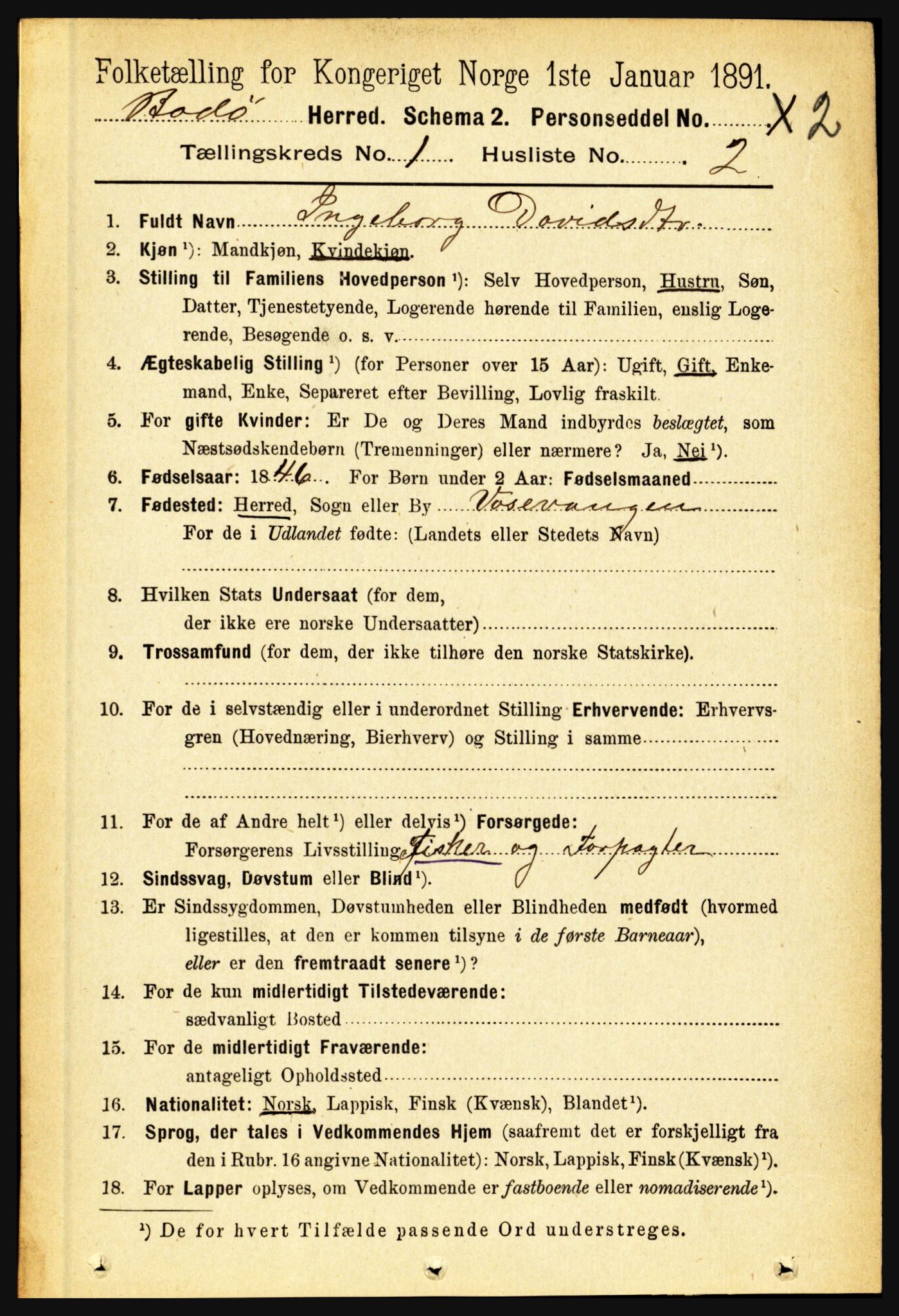 RA, 1891 census for 1843 Bodø, 1891, p. 109