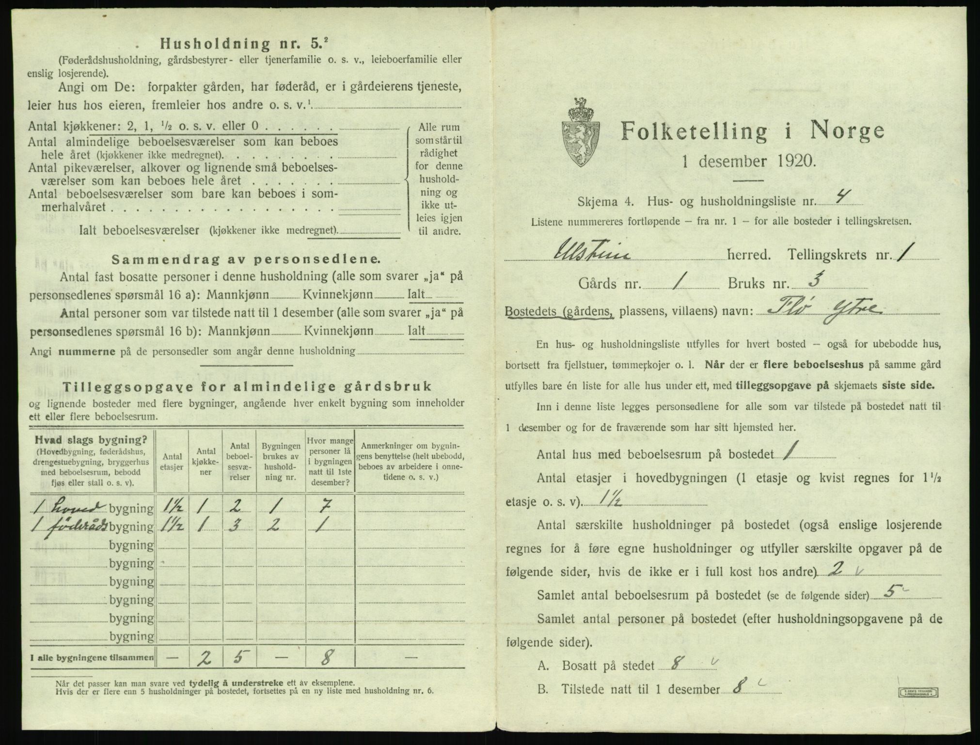 SAT, 1920 census for Ulstein, 1920, p. 54