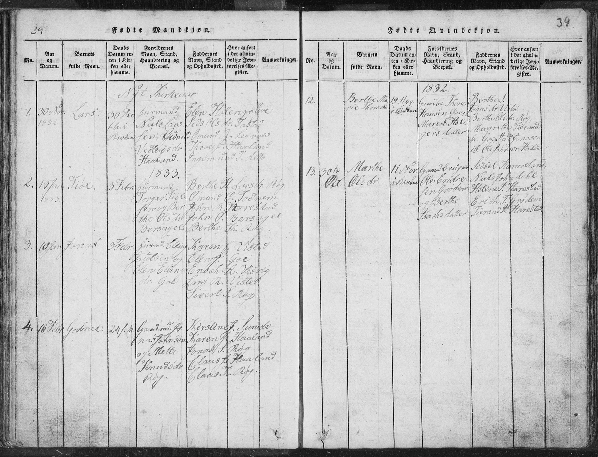 Hetland sokneprestkontor, SAST/A-101826/30/30BA/L0001: Parish register (official) no. A 1, 1816-1856, p. 39