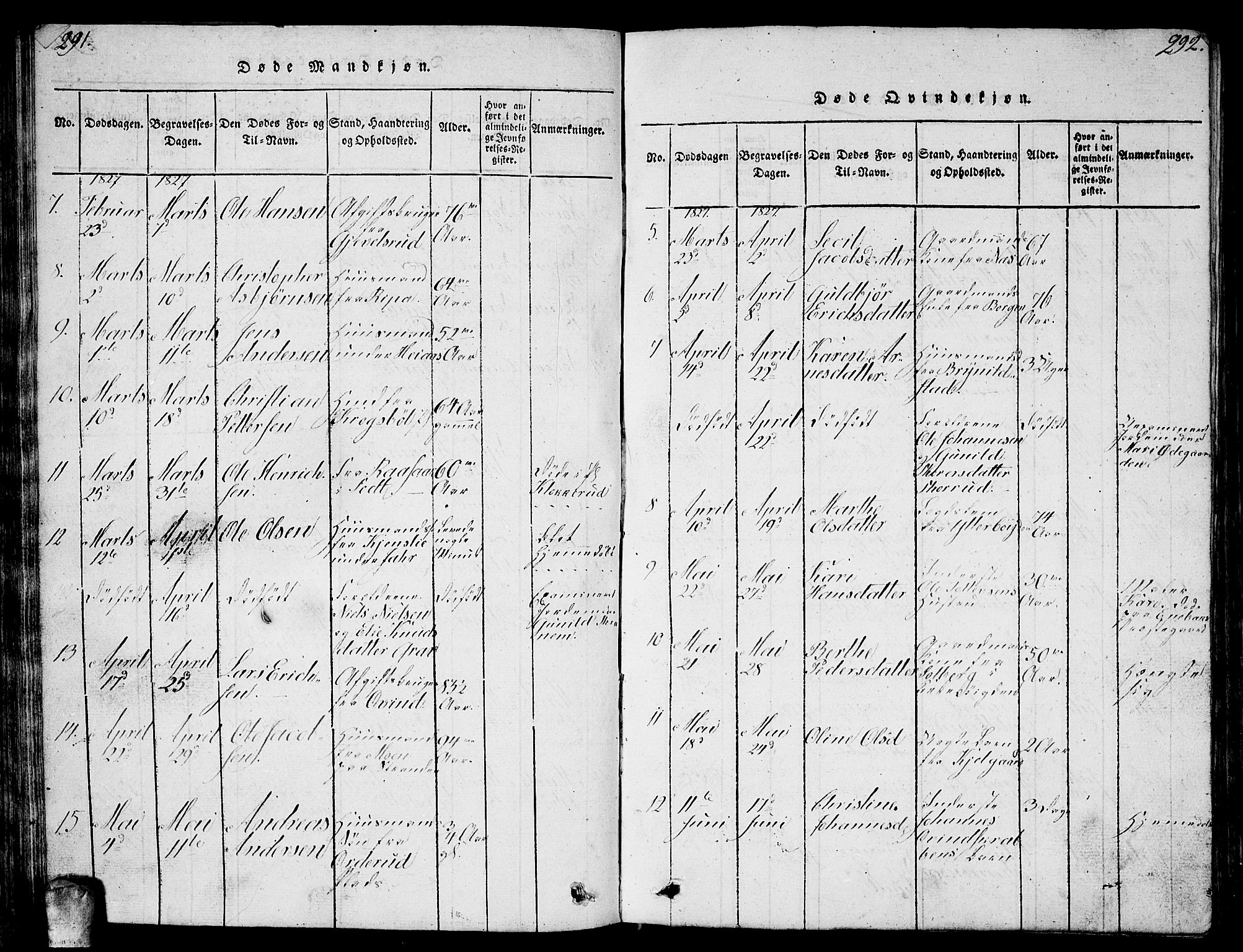 Enebakk prestekontor Kirkebøker, AV/SAO-A-10171c/G/Ga/L0001: Parish register (copy) no. I 1, 1815-1833, p. 291-292