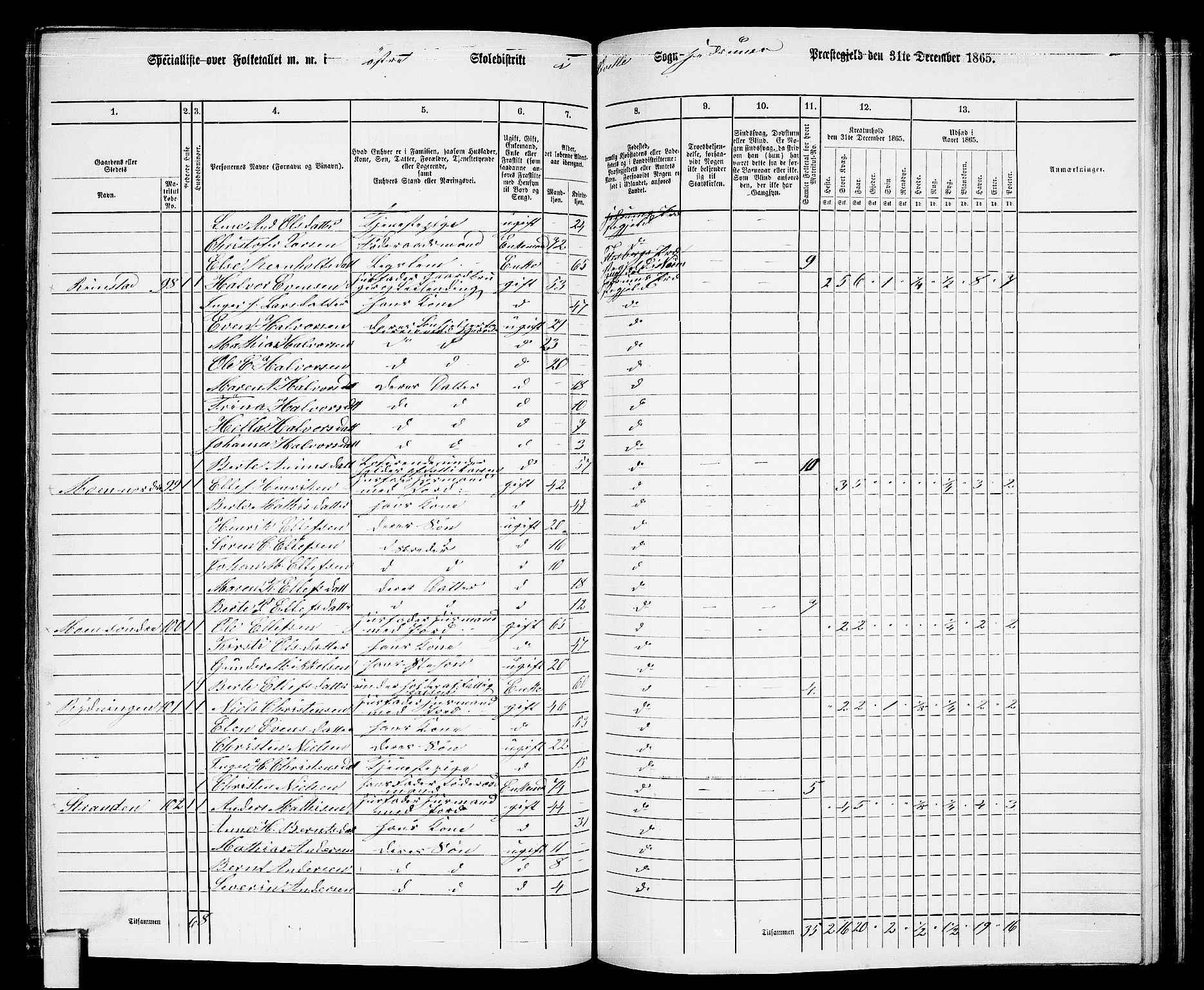 RA, 1865 census for Hedrum, 1865, p. 135