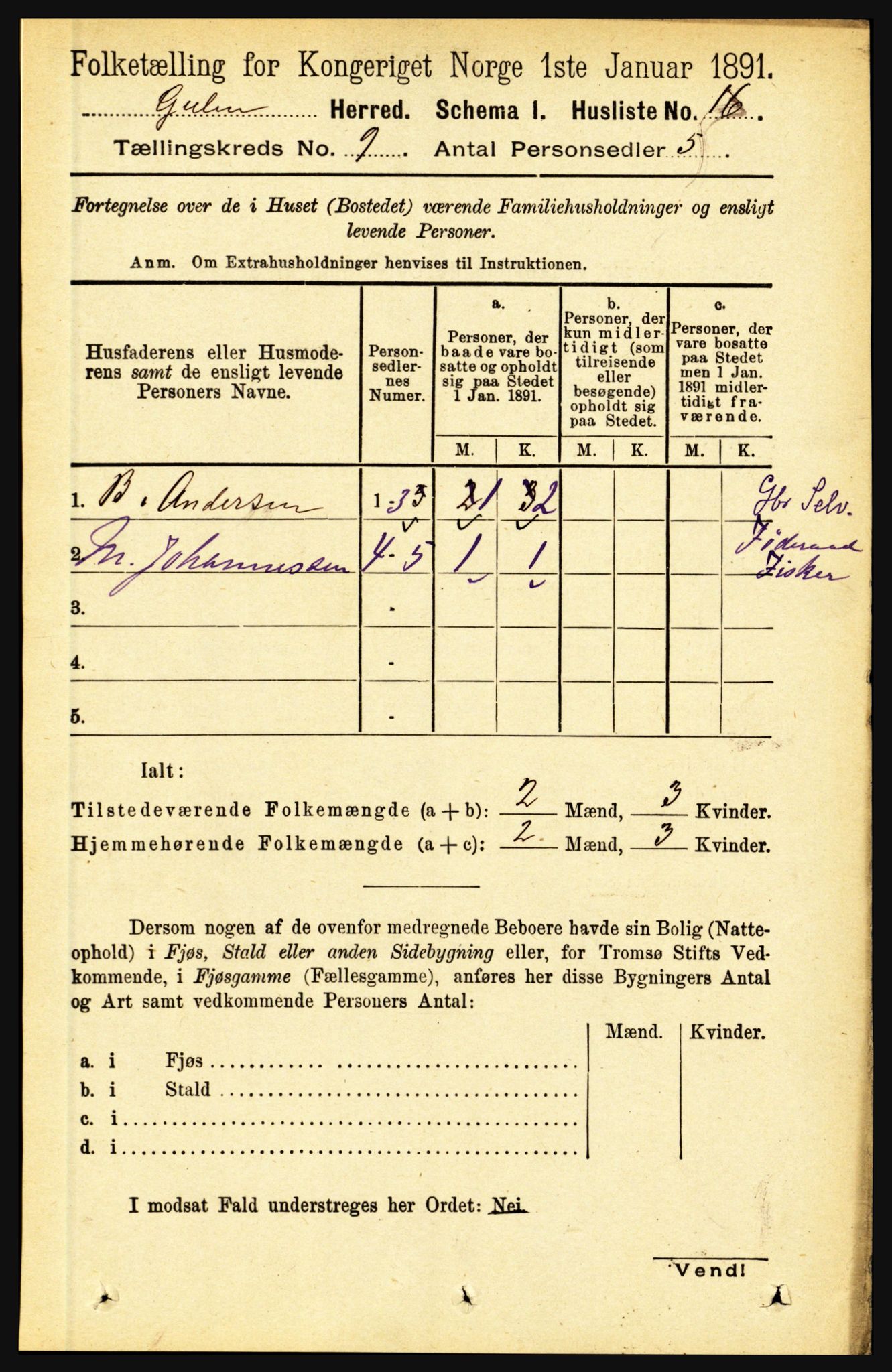 RA, 1891 census for 1411 Gulen, 1891, p. 2721