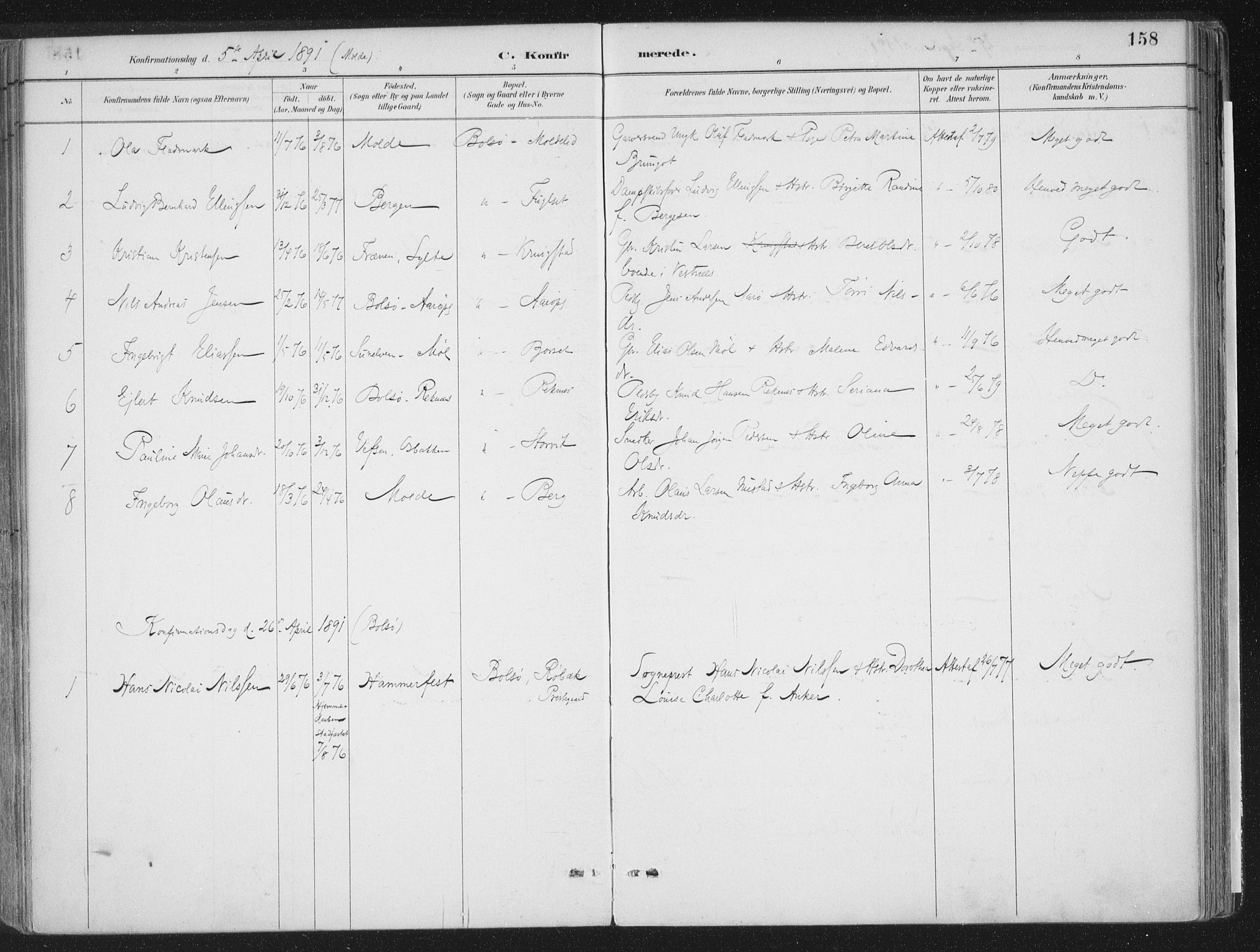 Ministerialprotokoller, klokkerbøker og fødselsregistre - Møre og Romsdal, SAT/A-1454/555/L0658: Parish register (official) no. 555A09, 1887-1917, p. 158