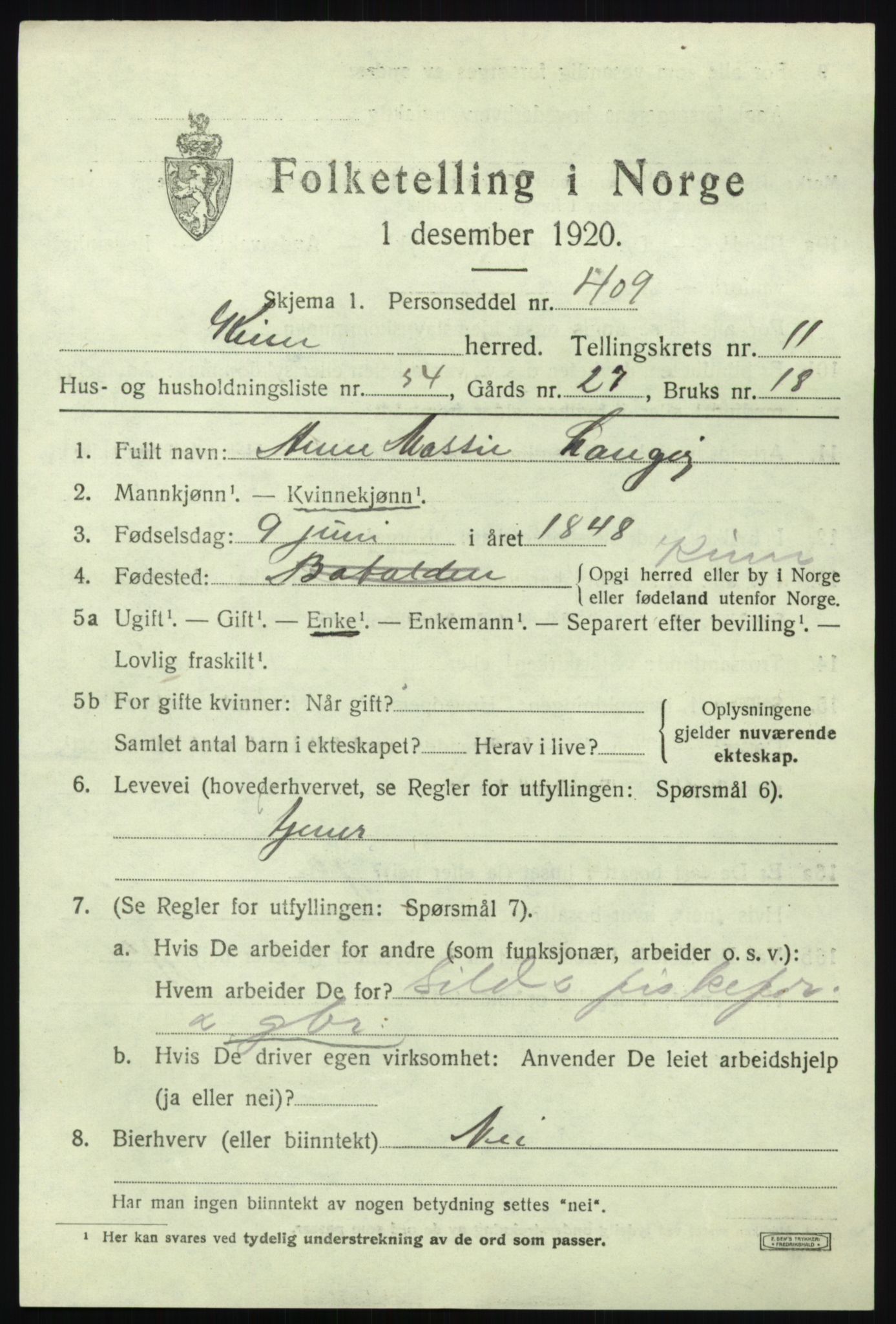 SAB, 1920 census for Kinn, 1920, p. 4491