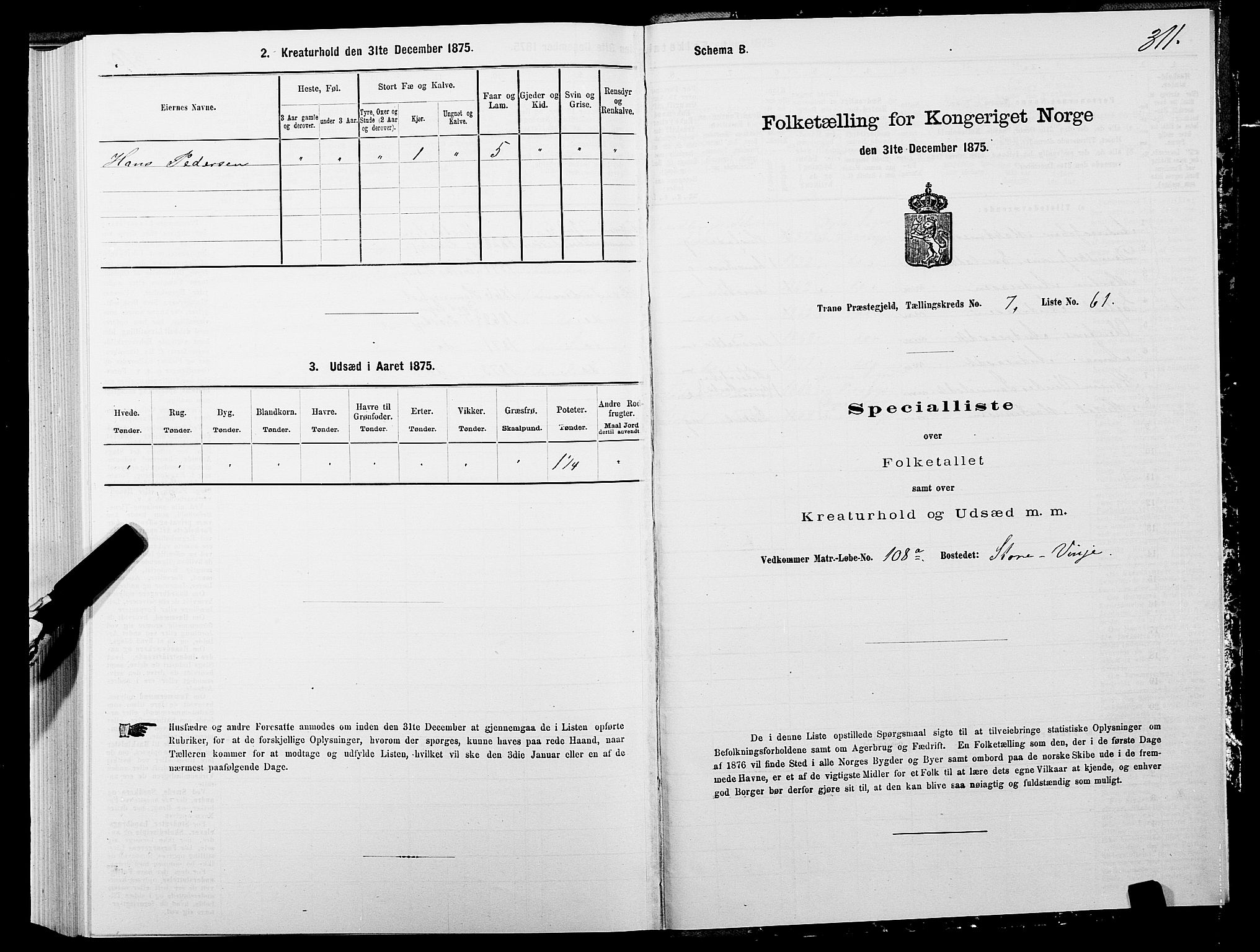 SATØ, 1875 census for 1927P Tranøy, 1875, p. 3311