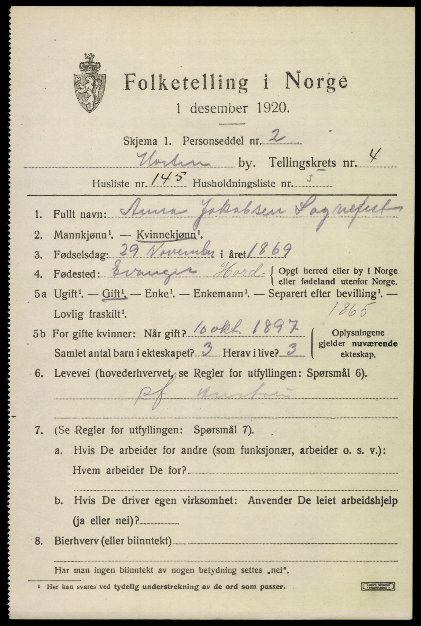 SAKO, 1920 census for Horten, 1920, p. 19009