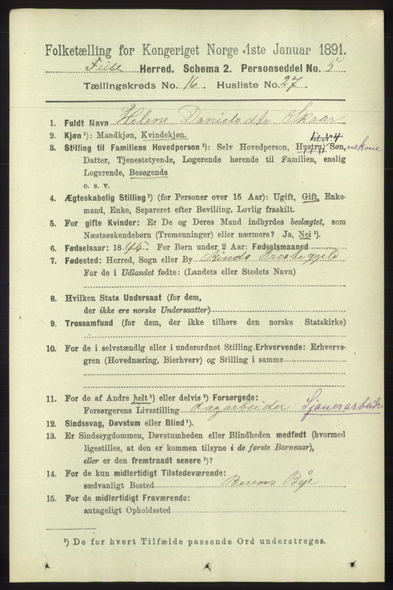 RA, 1891 census for 1241 Fusa, 1891, p. 3749