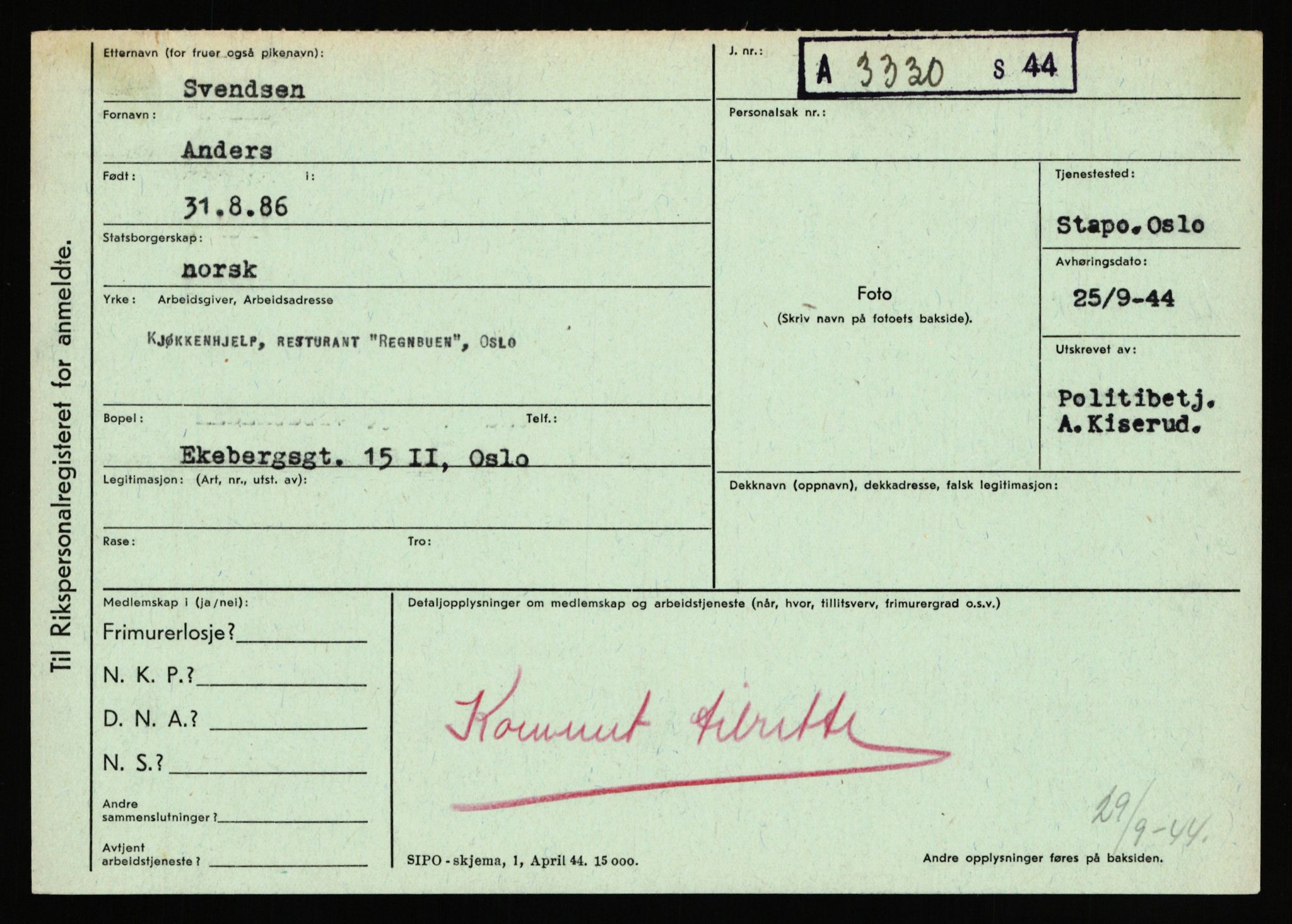 Statspolitiet - Hovedkontoret / Osloavdelingen, AV/RA-S-1329/C/Ca/L0015: Svea - Tøsse, 1943-1945, p. 122