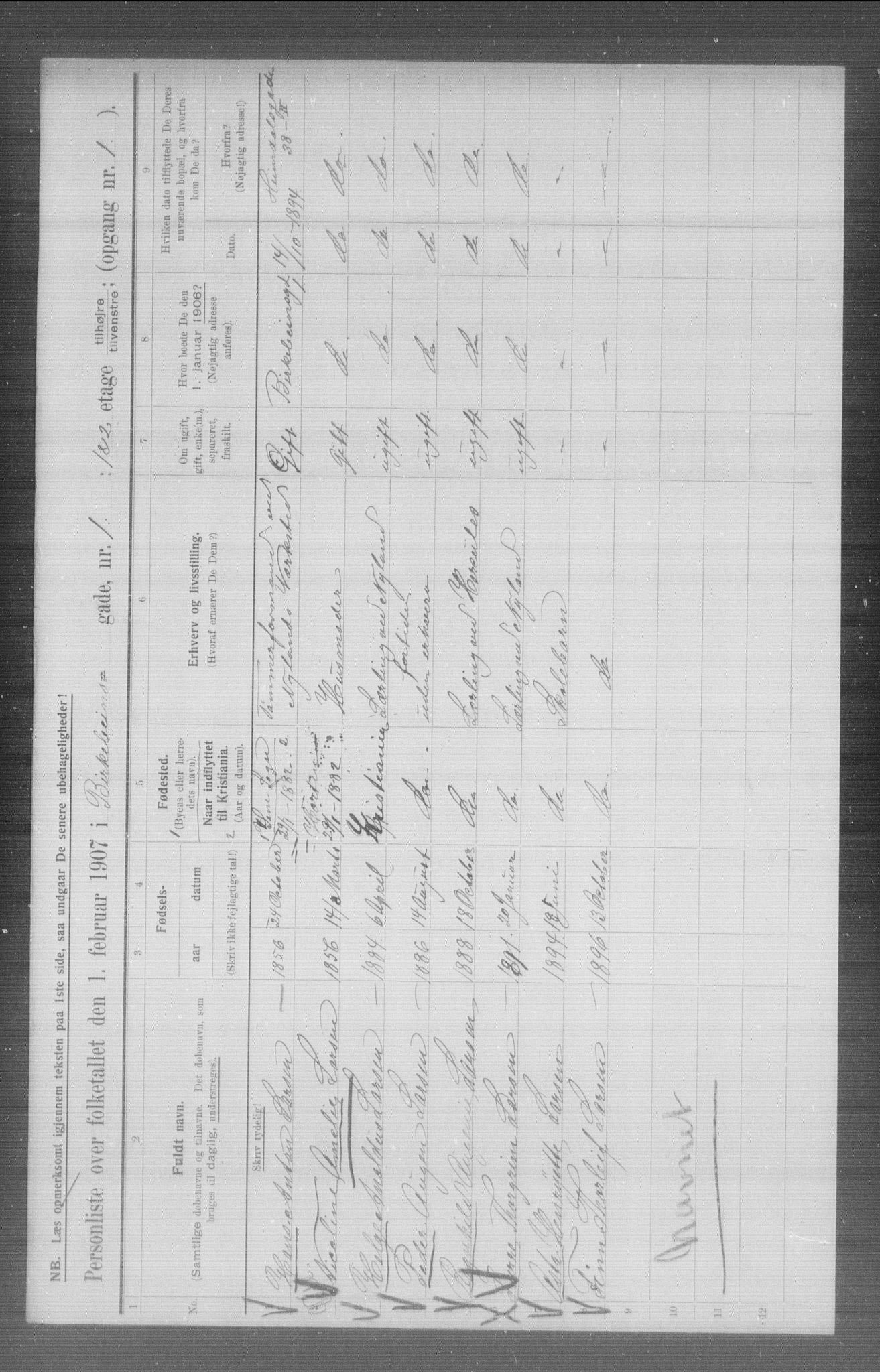 OBA, Municipal Census 1907 for Kristiania, 1907, p. 2659