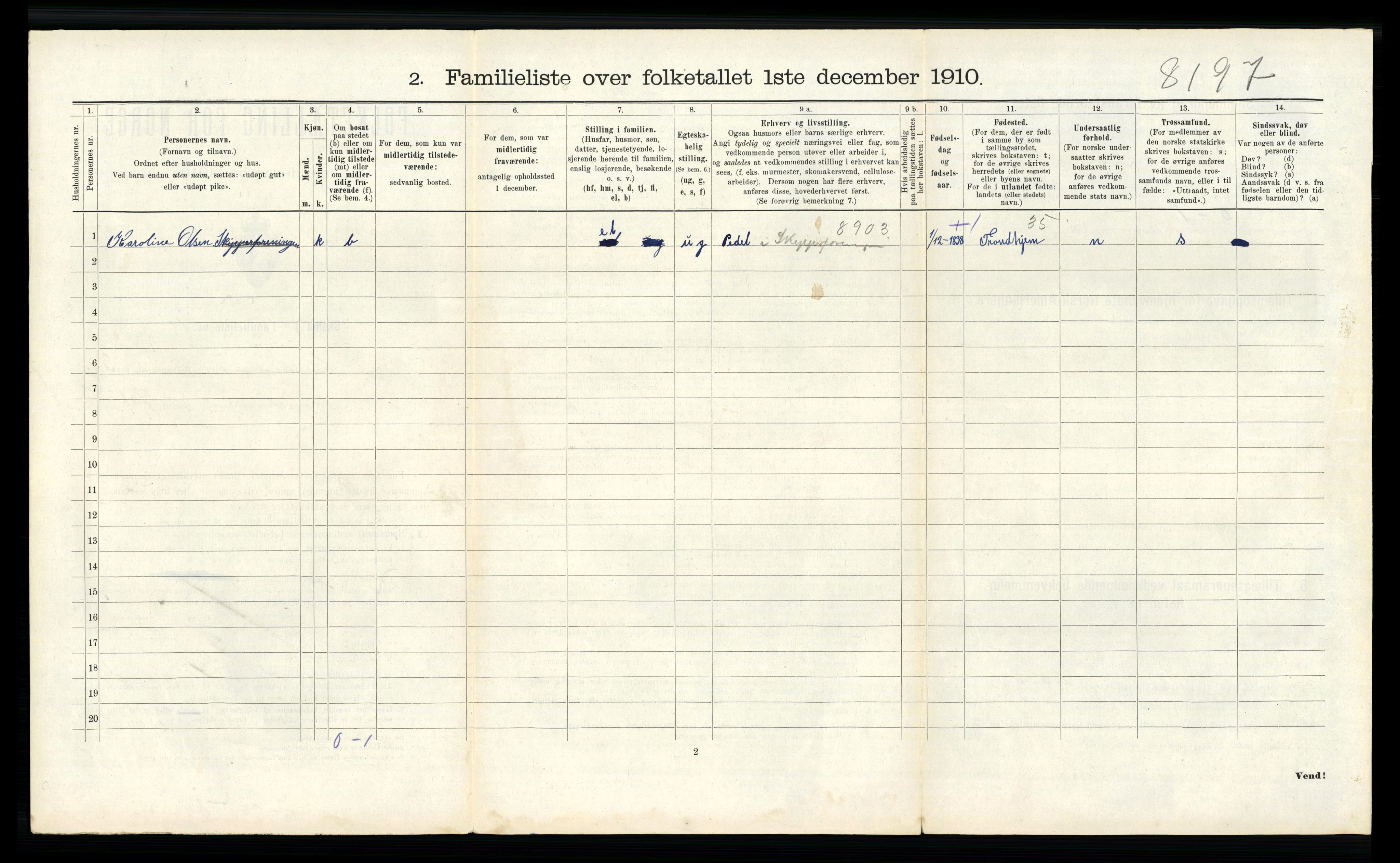 RA, 1910 census for Kristiansund, 1910, p. 748