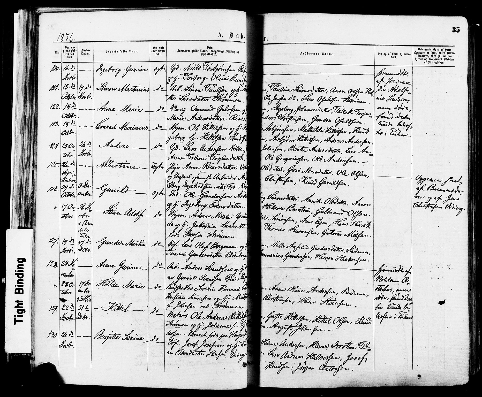 Øyestad sokneprestkontor, AV/SAK-1111-0049/F/Fa/L0016: Parish register (official) no. A 16, 1874-1886, p. 35