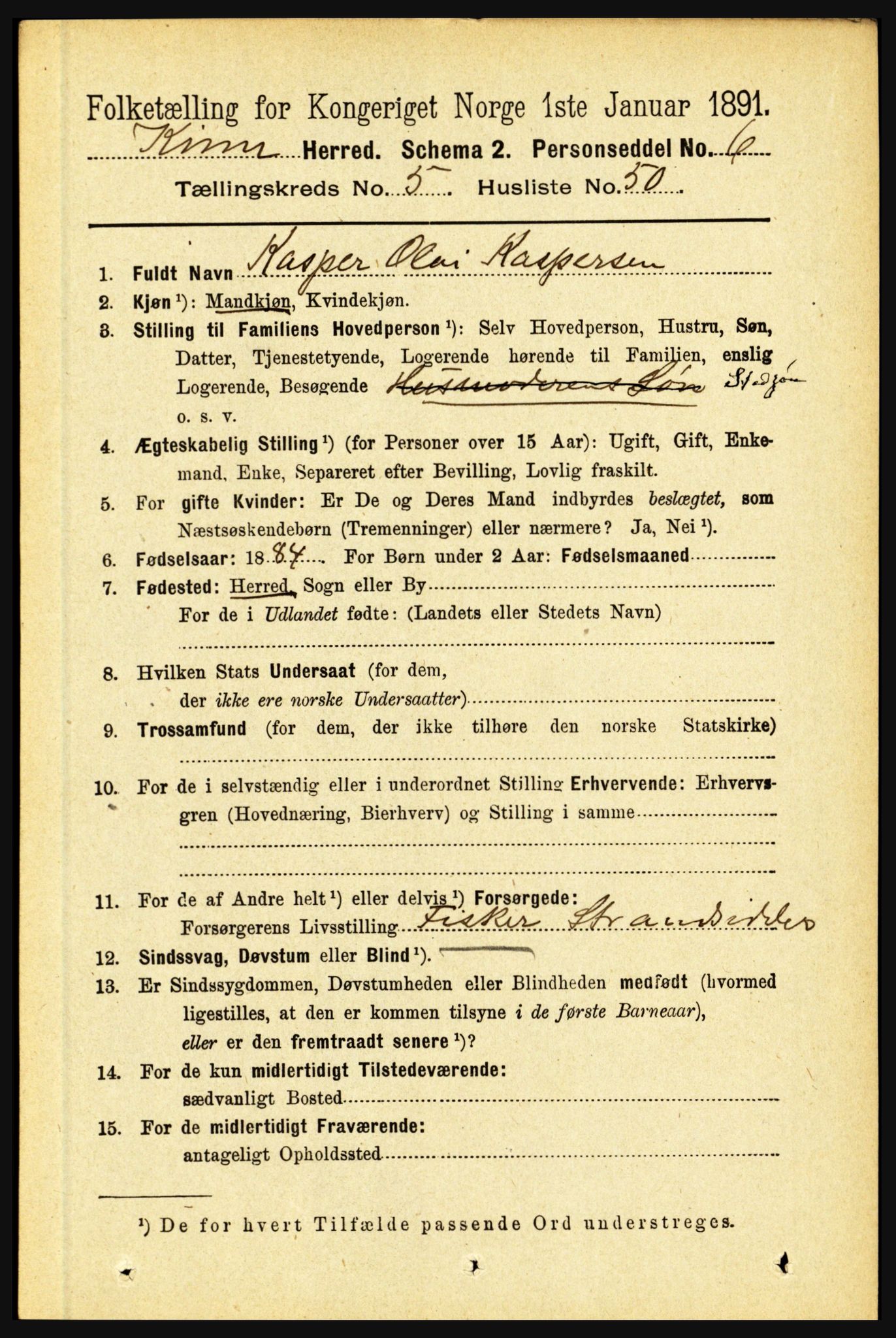 RA, 1891 census for 1437 Kinn, 1891, p. 2097