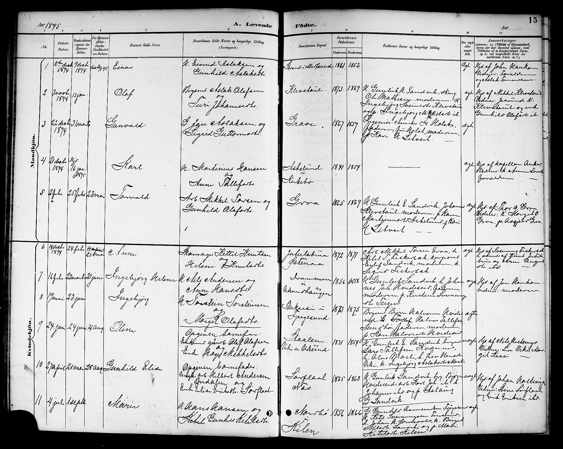 Kviteseid kirkebøker, SAKO/A-276/G/Ga/L0002: Parish register (copy) no. I 2, 1893-1918, p. 15