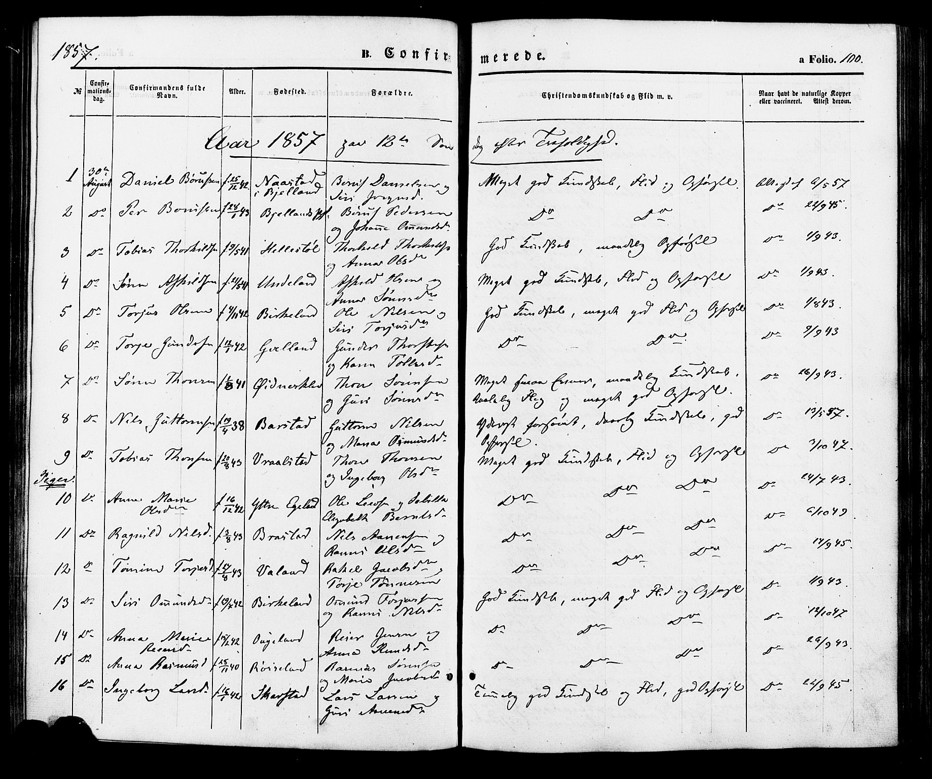 Nord-Audnedal sokneprestkontor, SAK/1111-0032/F/Fa/Faa/L0002: Parish register (official) no. A 2, 1857-1882, p. 100