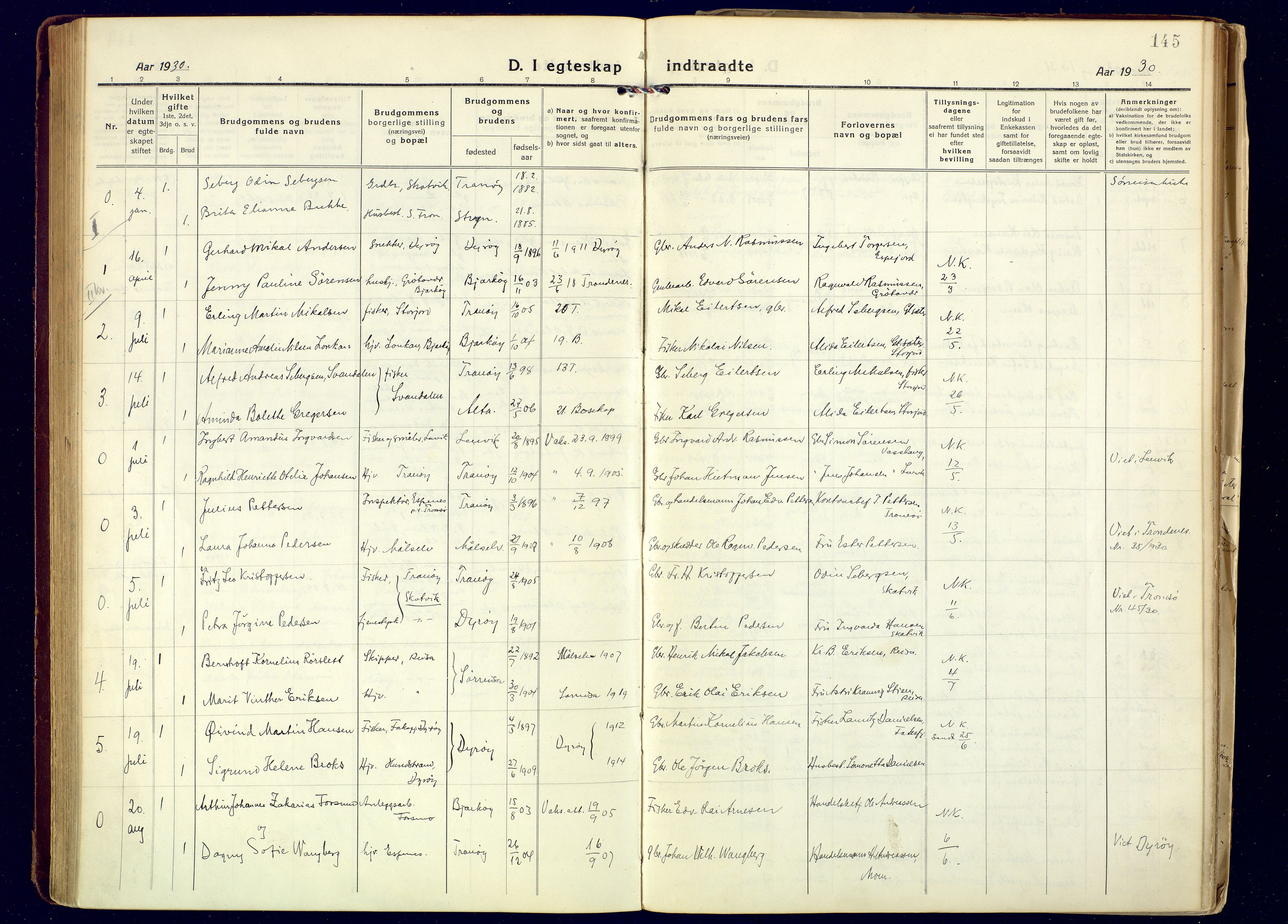 Tranøy sokneprestkontor, AV/SATØ-S-1313/I/Ia/Iaa/L0016kirke: Parish register (official) no. 16, 1919-1932, p. 145