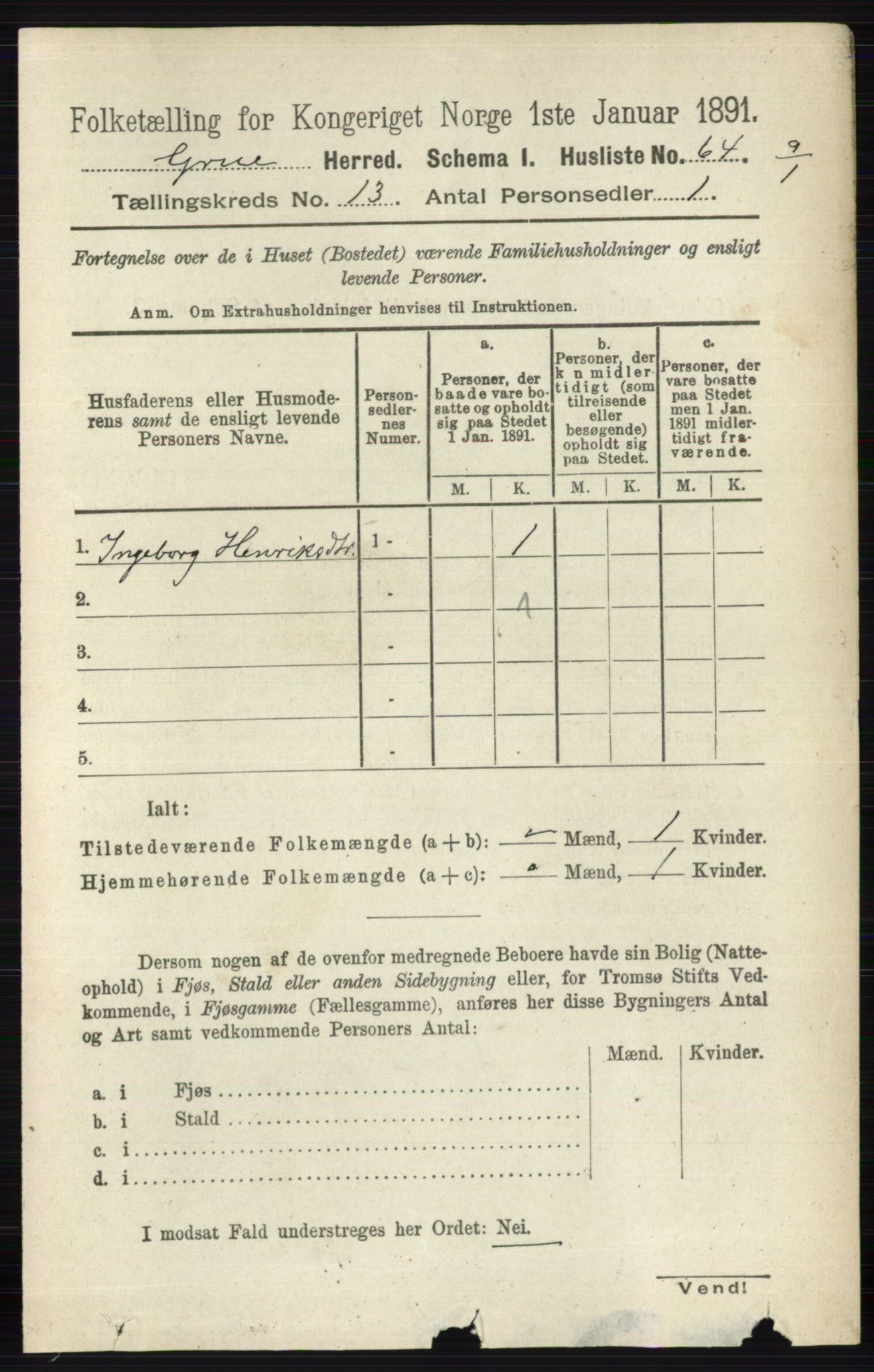 RA, 1891 census for 0423 Grue, 1891, p. 6562