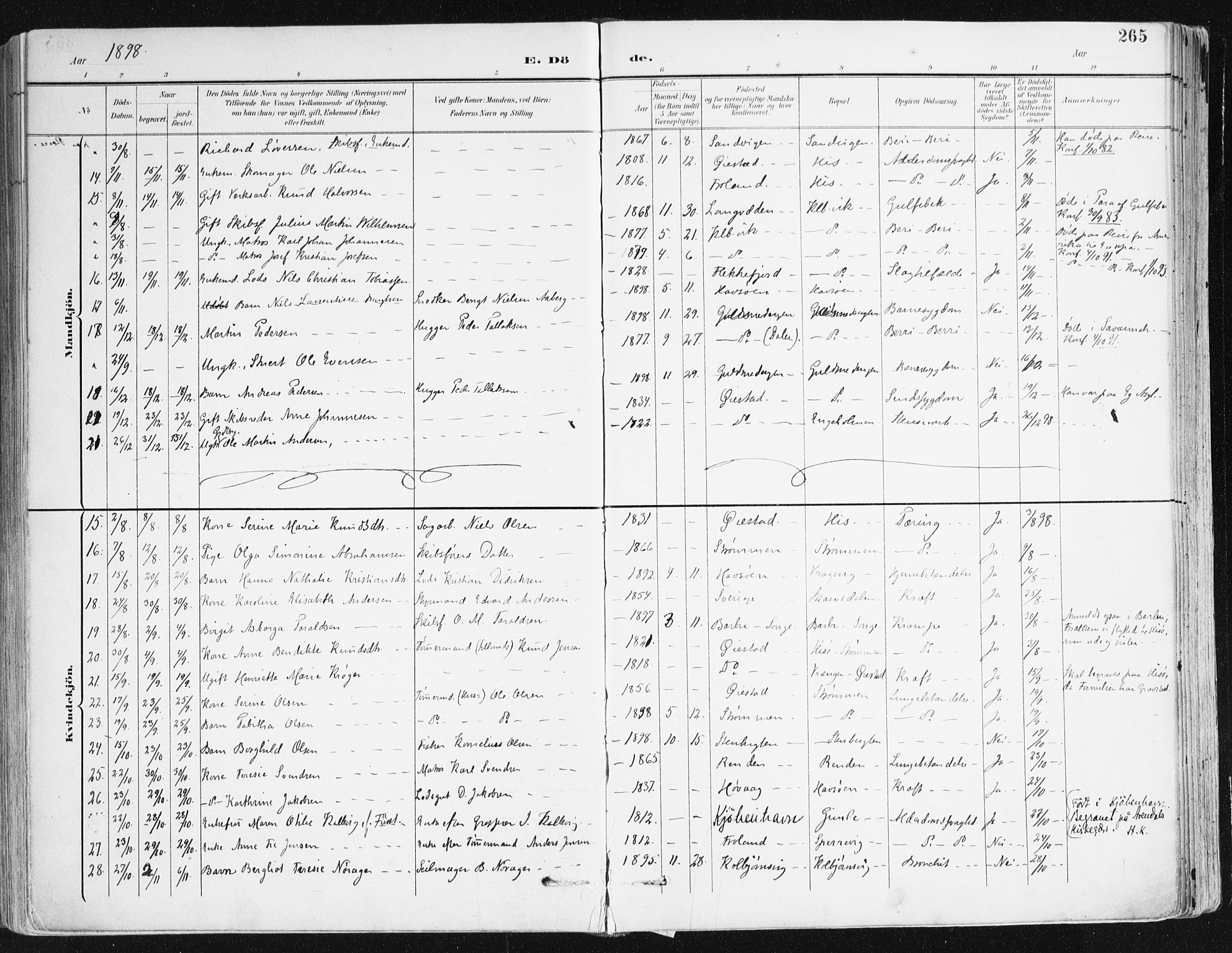 Hisøy sokneprestkontor, SAK/1111-0020/F/Fa/L0004: Parish register (official) no. A 4, 1895-1917, p. 265